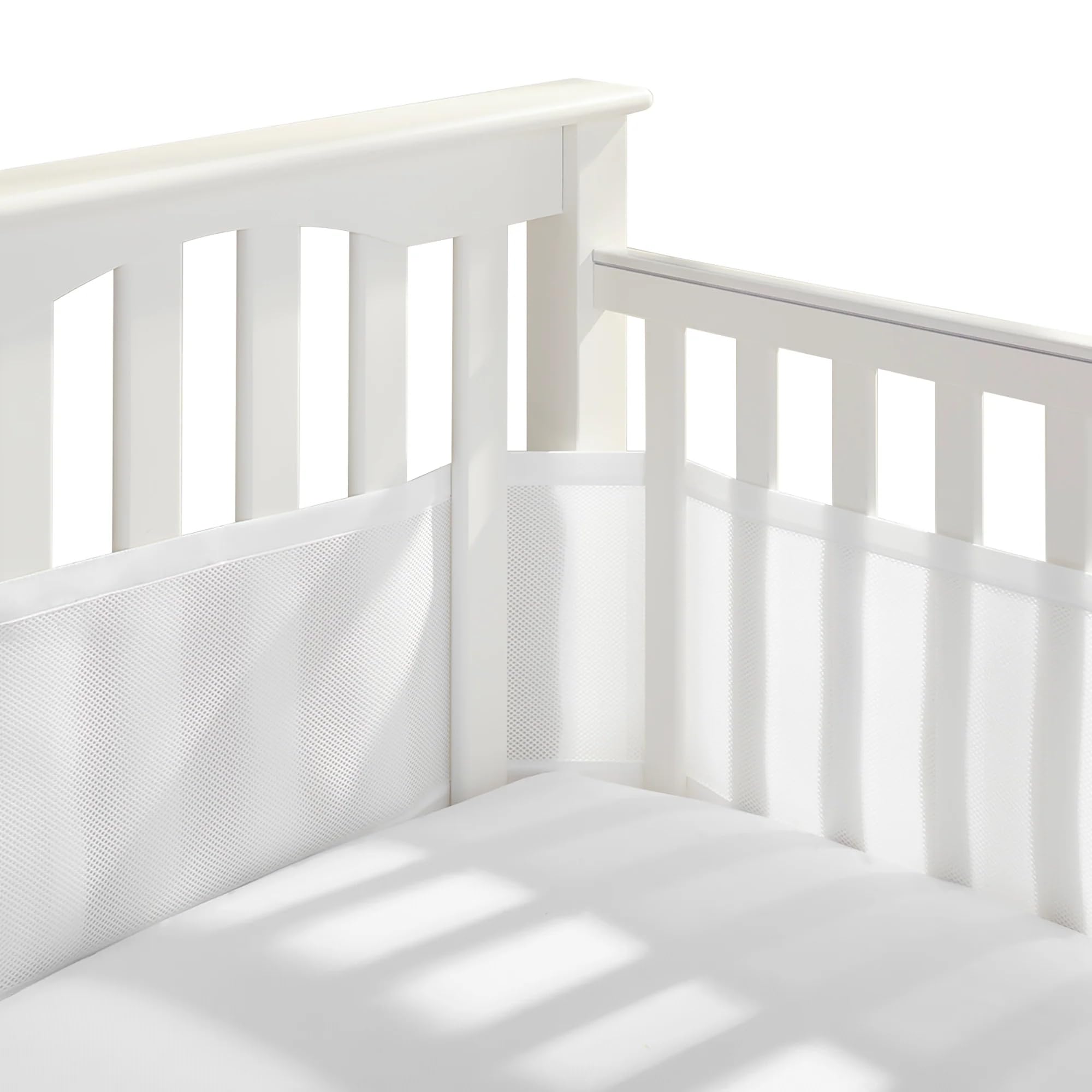 Purflo Paraurti traspirante per lettino, alternativa sicura ai tradizionali paracolpi per lettino, lavabile in lavatrice e facile da installare, elementi essenziali per bambini, bianco morbido