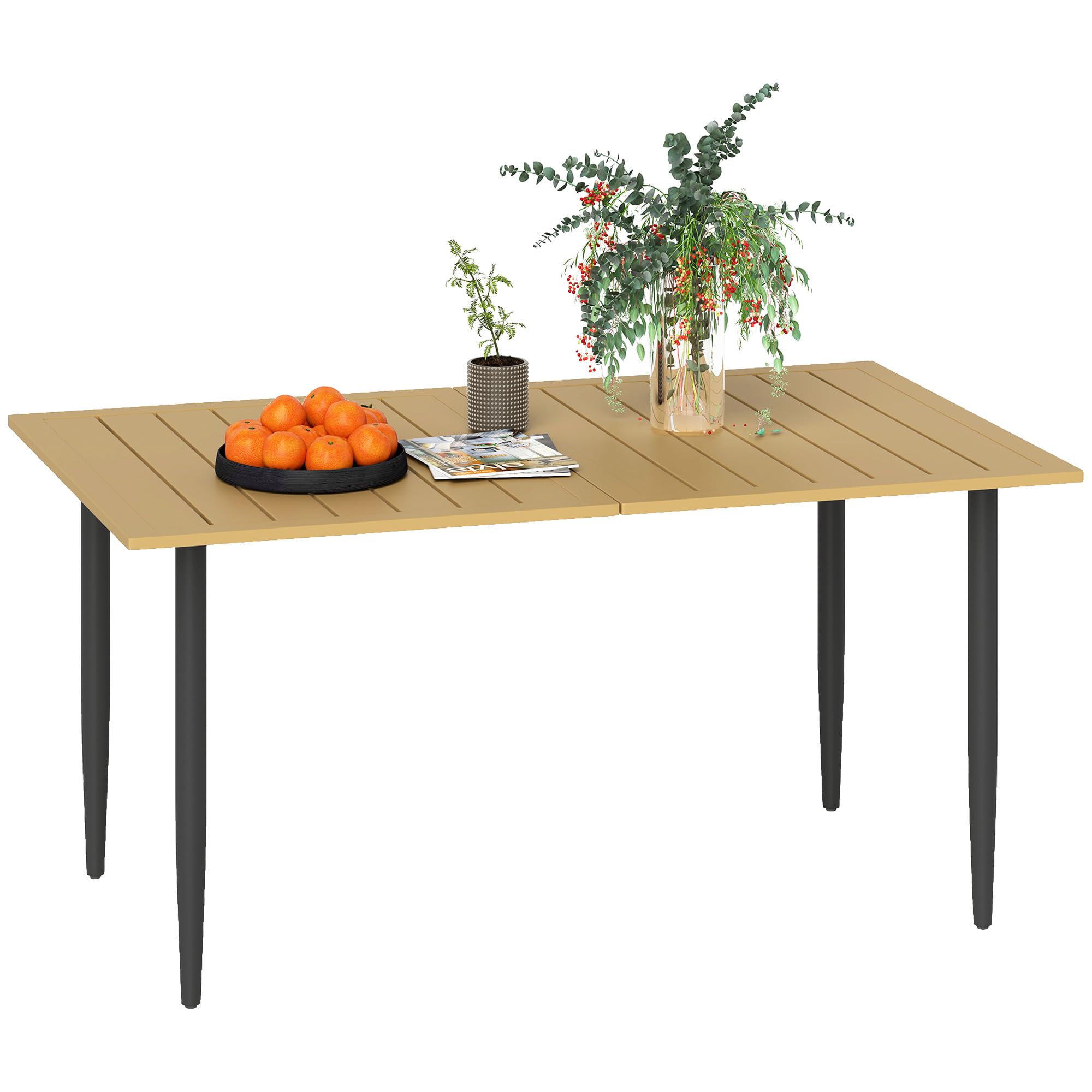 Outsunny 150 X 90Cm Garden Dining Table With Parasol Hole, Table Only, Brown