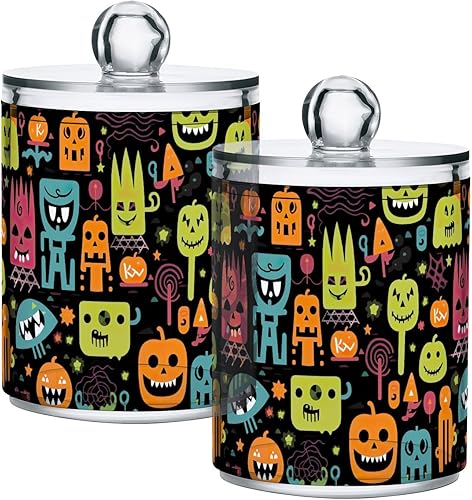 Divertido dispensador de calabazas de Halloween, juego de 2, tarros de boticario, organizador de tocador de baño para almohadillas de algodón, bolas
