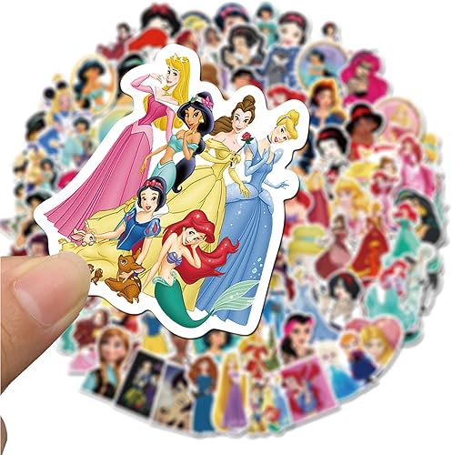Miniatura 6 de Lindas calcomanías de princesas de Disney para botella de agua, 100 piezas de vinilo impermeable de princesa de dibujos animados para adolescentes y
