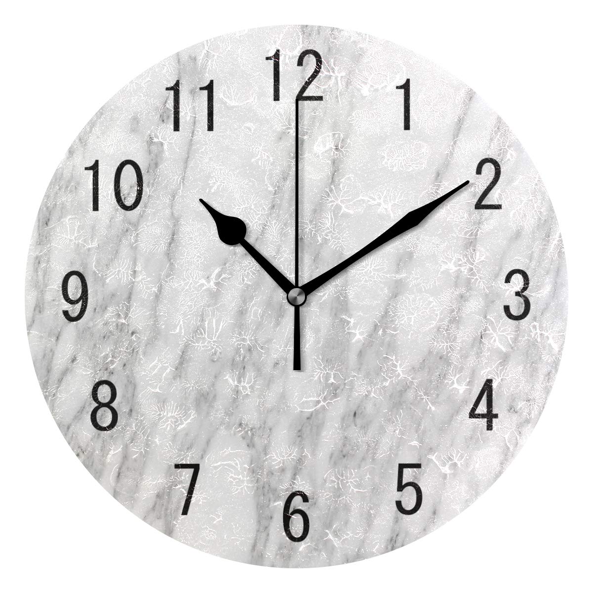 Use7 Home Decor Gray Marble Stone Round Acrylic Wall Clock Non Ticking Silent Clock Art for Living Room Kitchen Bedroom