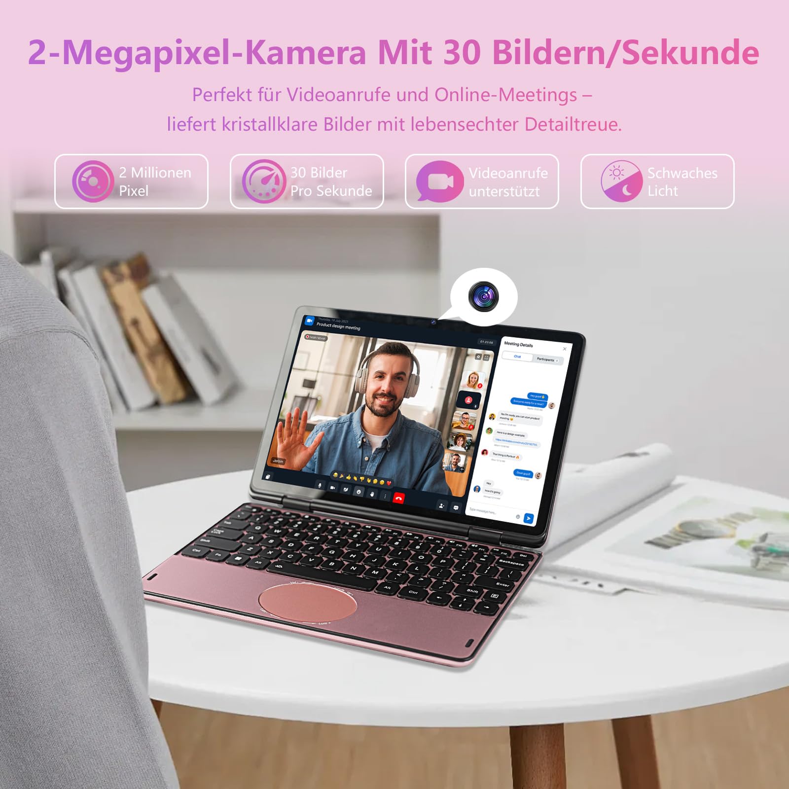 Mini Computer Portatile 2-in-1 10.95 Touchscreen Rotazione 360° Celeron N100 1920x1200 16GB DDR4 Tastiera Italiana BT5.0 Win11 Pro Notebook Rosa 16+512GB SSD