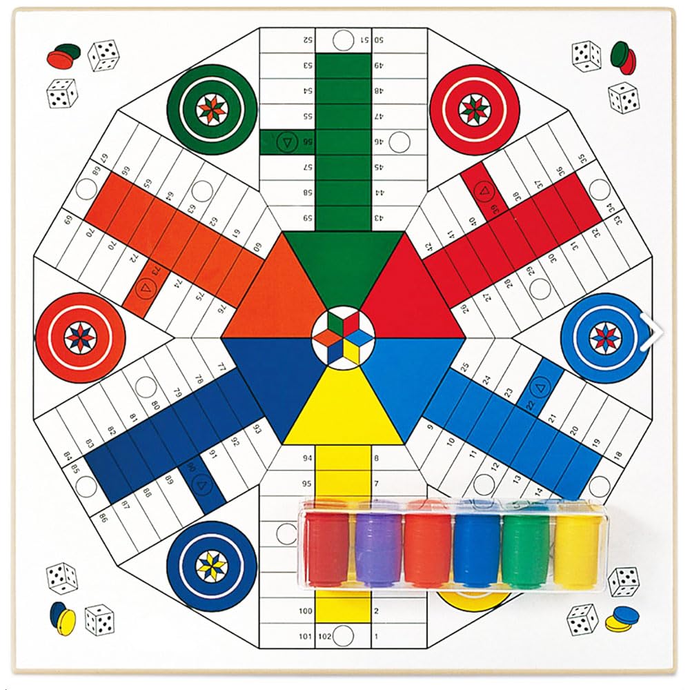 Oca y Parchís/Juego de Mesa 4-6 Jugadores/Juego Tradicional para Niños y Adultos/Reversible 2 en 1 Ambas Caras con fichas para 6 Jugadores 35x35cm