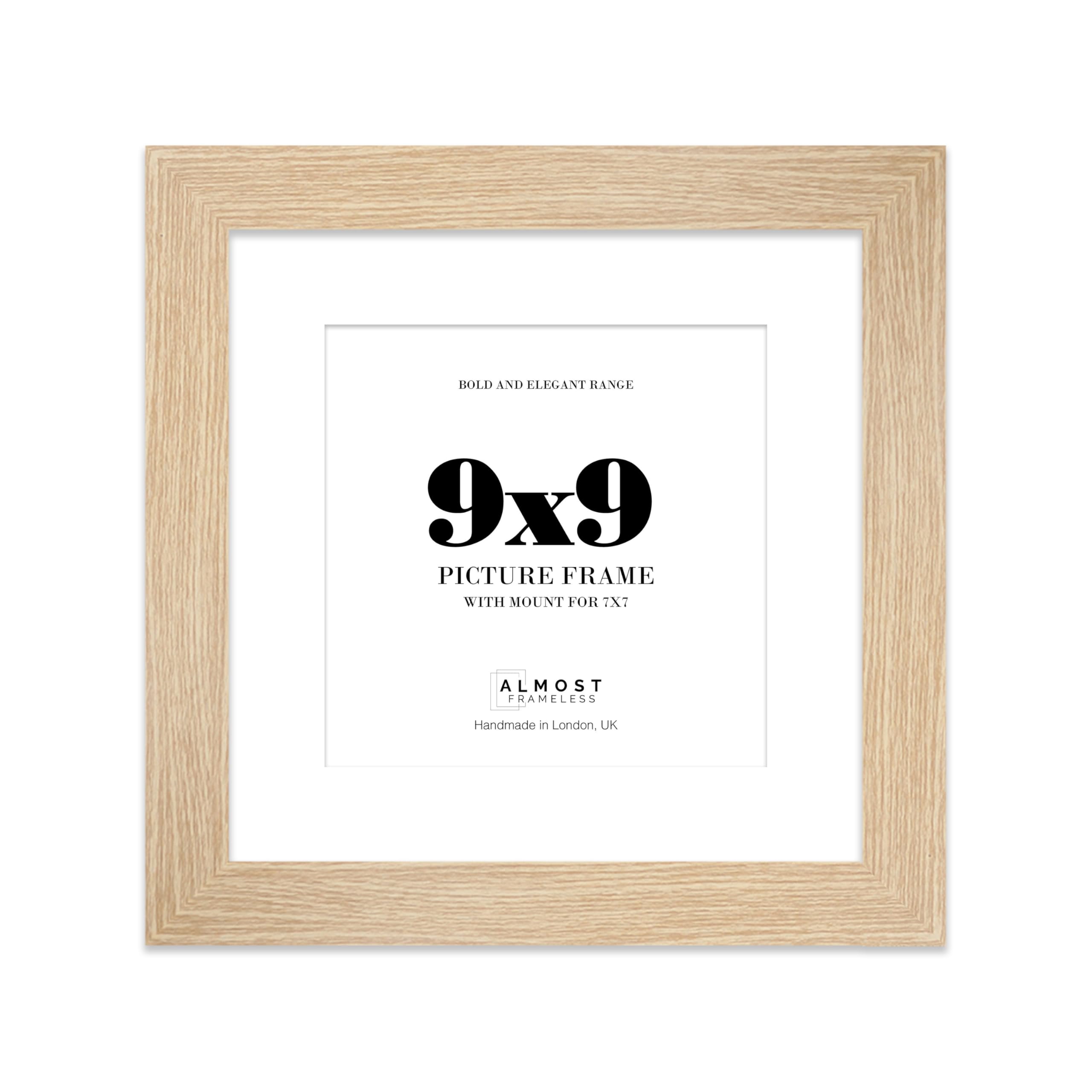 9x9" Oak Square Frame With Mount for 7x7" Pictures 28mm Edge Frame Display with Wall Hooks and Kickstand, 1 Pack