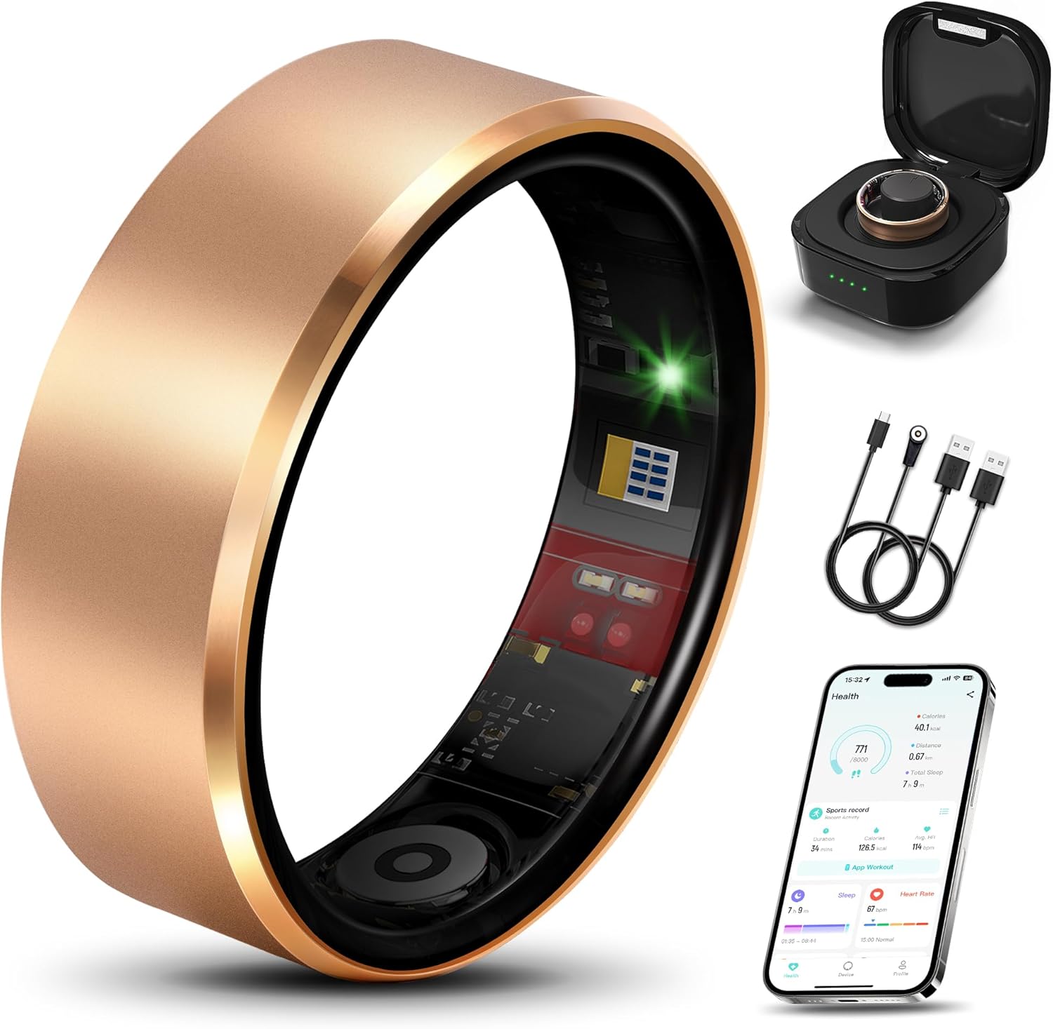 Product image of Smart Health Ring 2.0 for Women Men, Slim Scratch & Fingerprint Resistant Design,Efficient Chip Fitness Tracker, Monitors Heart, Blood Oxygen & Pressure, Sleep, Steps, Waterproof, iOS & Android, RG 8