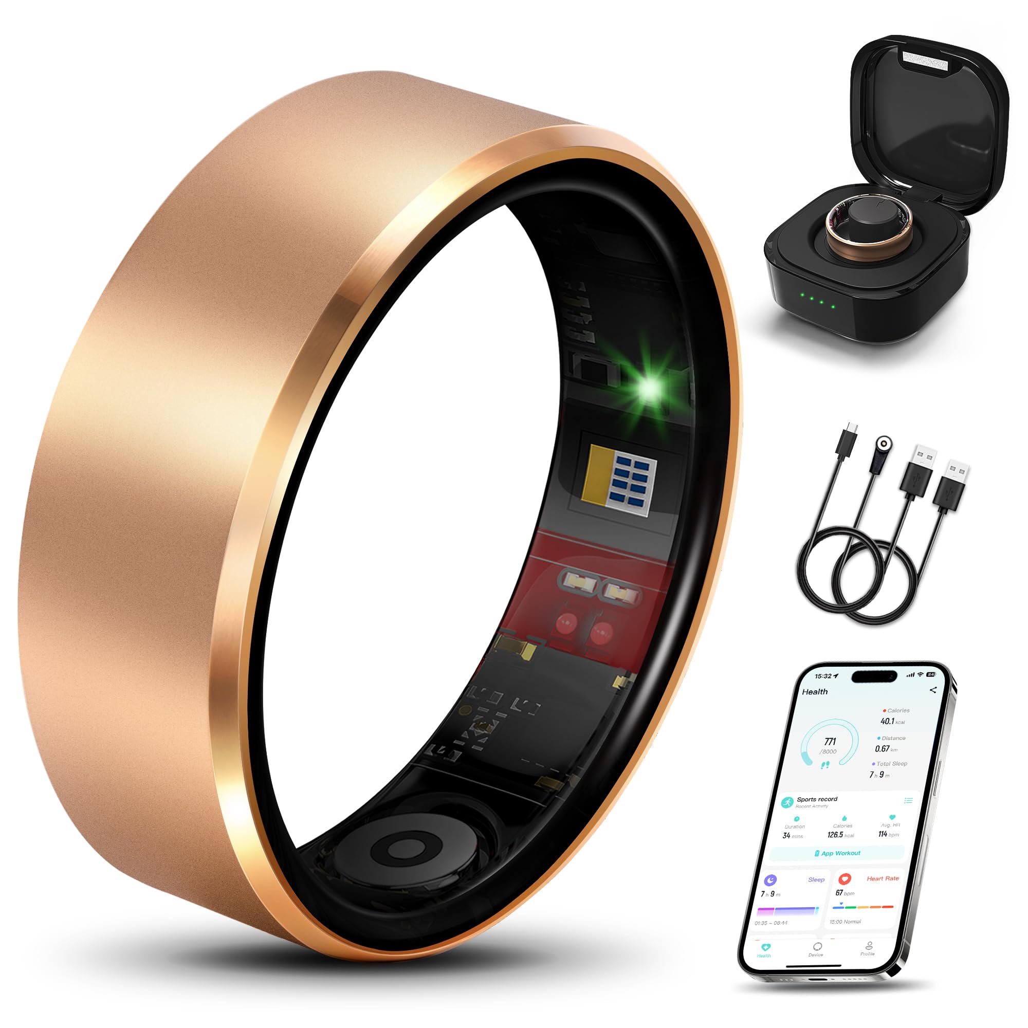 Smart Health Ring 2.0 for Women Men, Slim Scratch & Fingerprint Resistant Design,Efficient Chip Fitness Tracker, Monitors Heart, Blood Oxygen & Pressure, Sleep, Steps, Waterproof, iOS & Android, RG 8