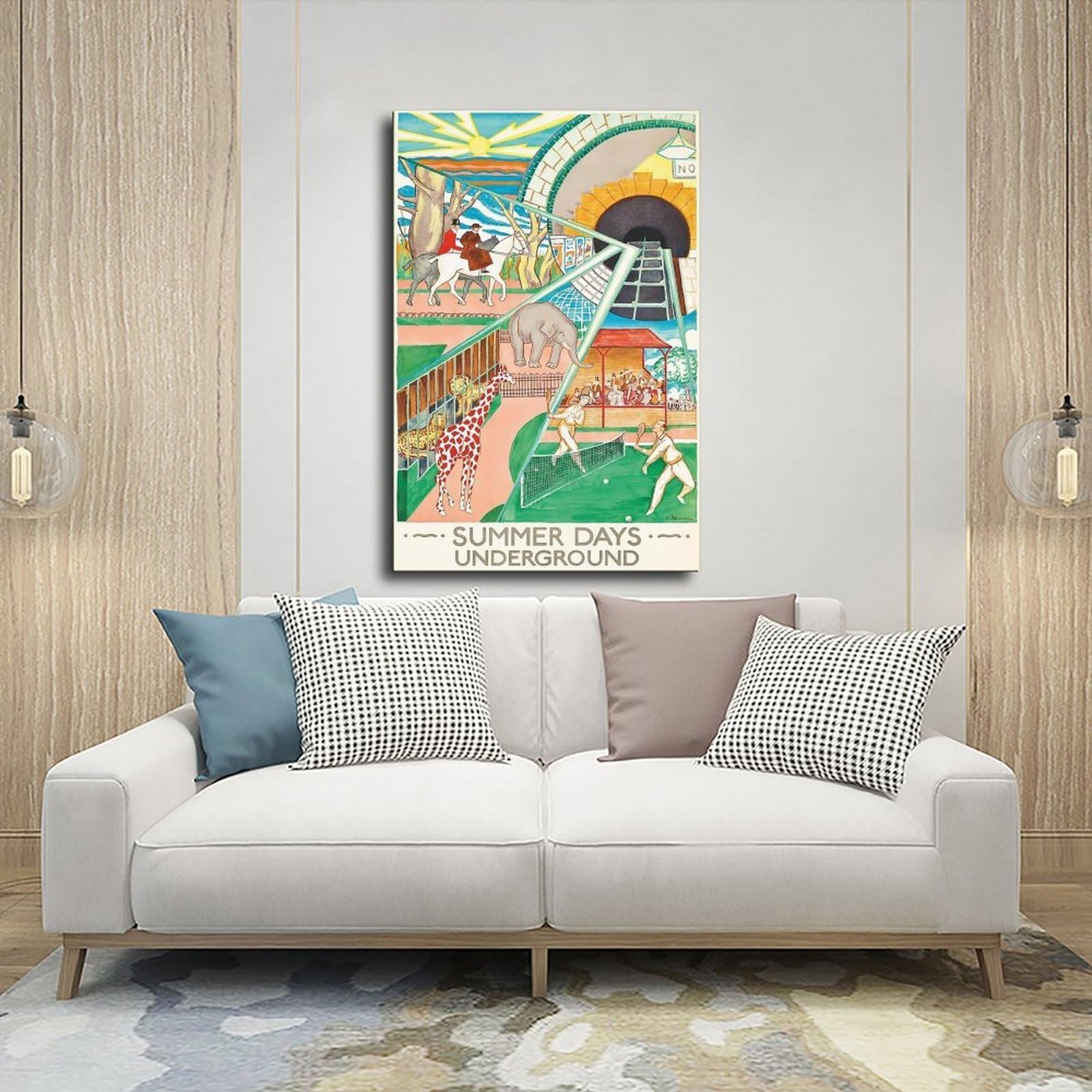 QOTOPGPG Poster su tela con stampa di Londra Underground Summer Days Travel Decor per camera da letto, ufficio, camera da letto, regalo, 60 x 90 cm