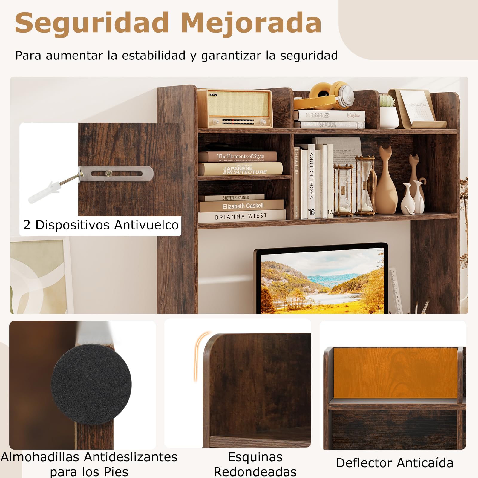 GIANTEX Estantería de Escritorio con 6 Estantes Abiertos, Mueble Organizador sobre Mesa con Kit Antivuelco, 94 x 24 x 85 cm, Estante Ajustable, para Plantas, Libros, Comésticos (Marrón)