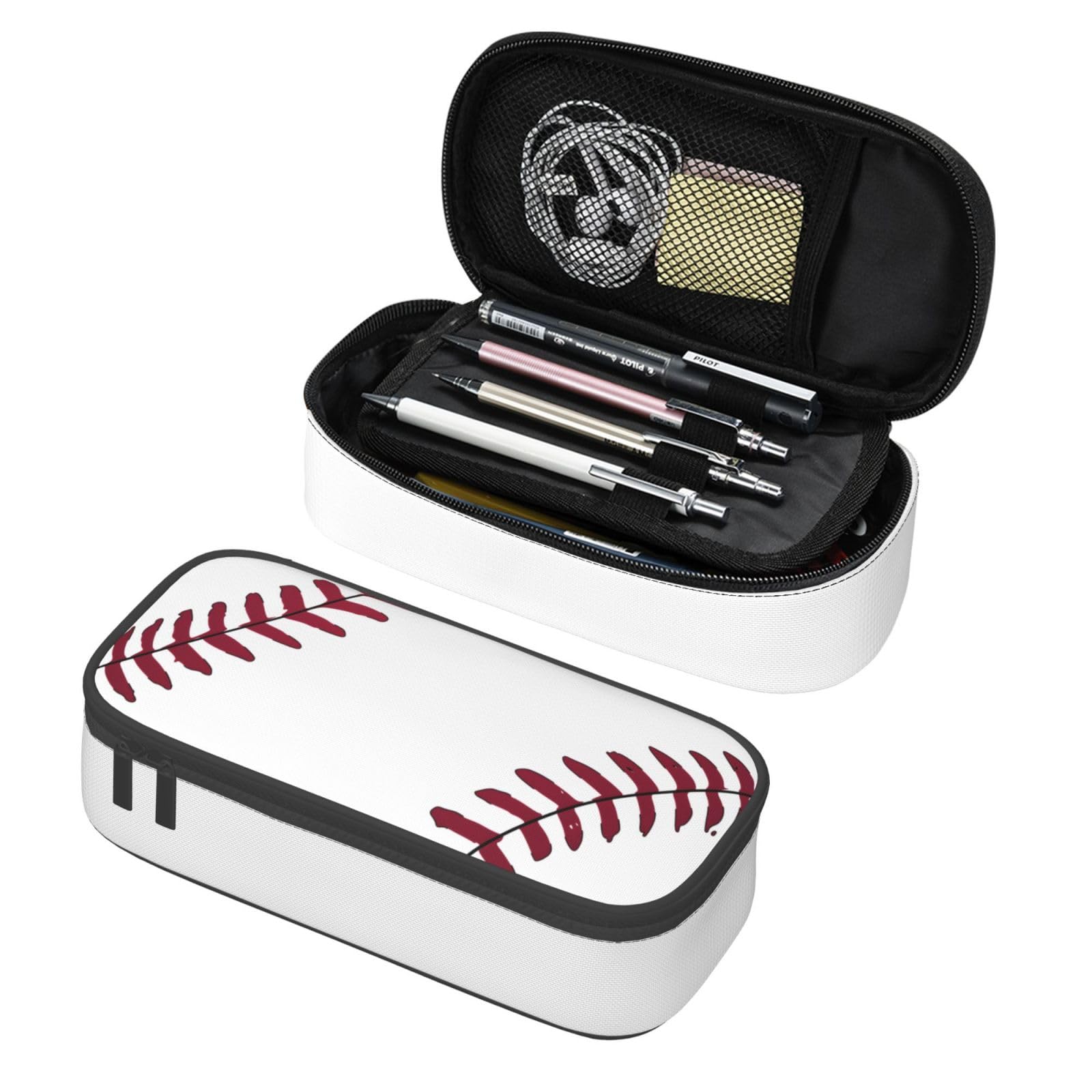 GardEssere Baseball Large Pencil Case Aesthetic Big Capacity Cute Pencil Box Pouch with Zipper Pencil Case for Girls Boys Kids Cosmetic Bag for Women for School Office White