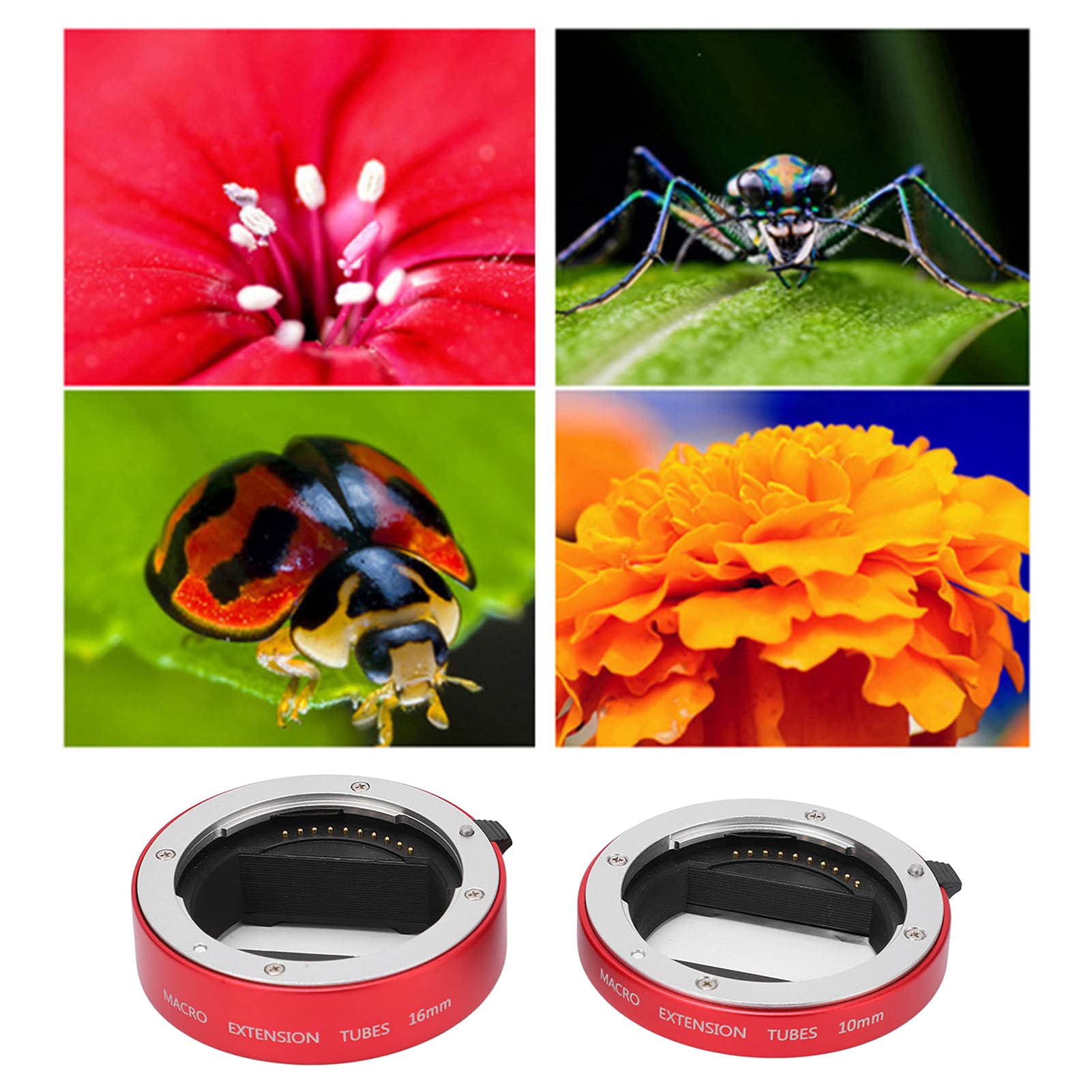 Zestaw pierścieni adaptera obiektywu makro do aparatów bezlusterkowych, 10 mm 16 mm, pozłacane styki, konstrukcja metalowa i plastikowa, elastyczne połączenie, zbliżenie