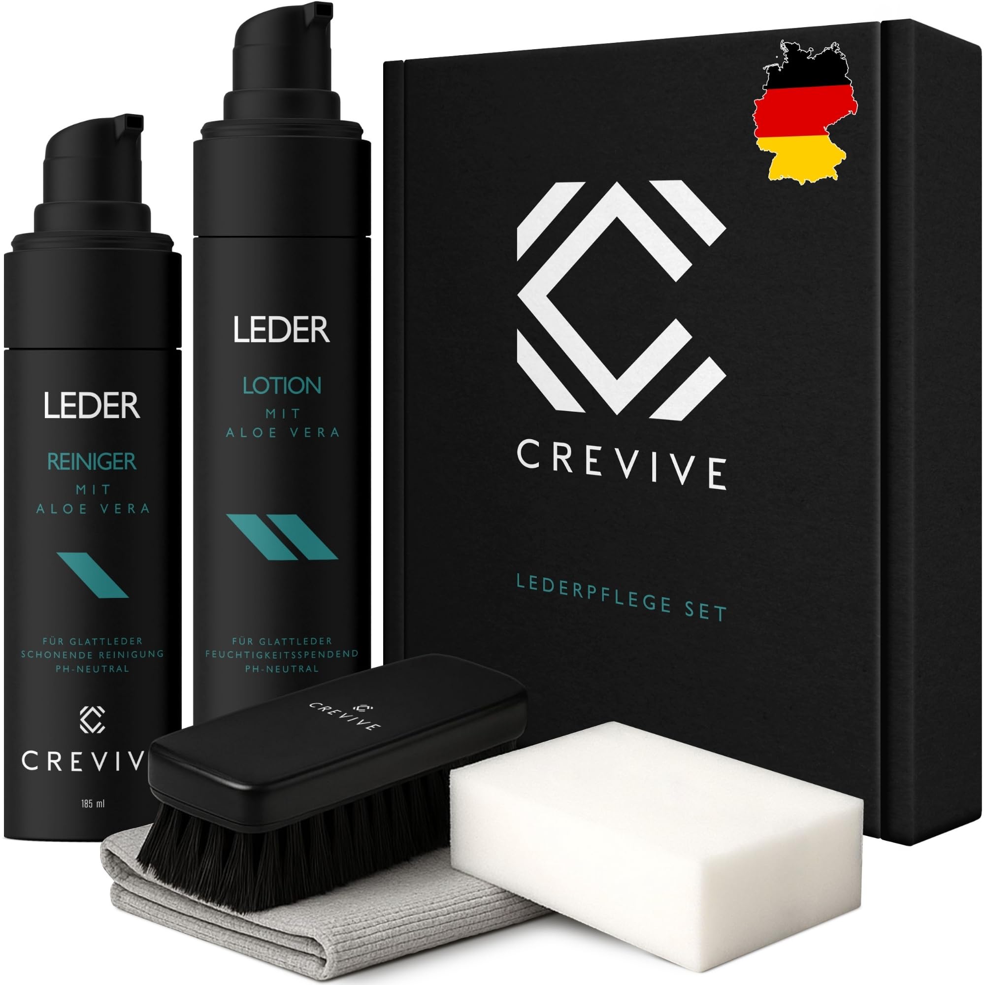 CREVIVE Lederpflege Auto & Lederreiniger Auto - Komplett Set für Leder Reinigung Auto - Premium Auto Lederpflege