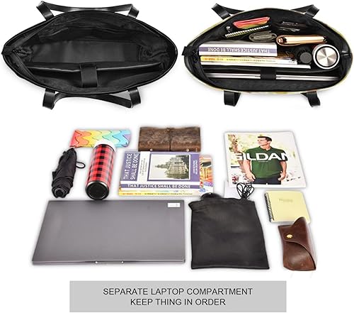 Miniatura 5 de Bolsa de trabajo de moda con patrón de cuadros amarillos y marrones con compartimento para laptop con cremallera, bolsa de mano para el trabajo para