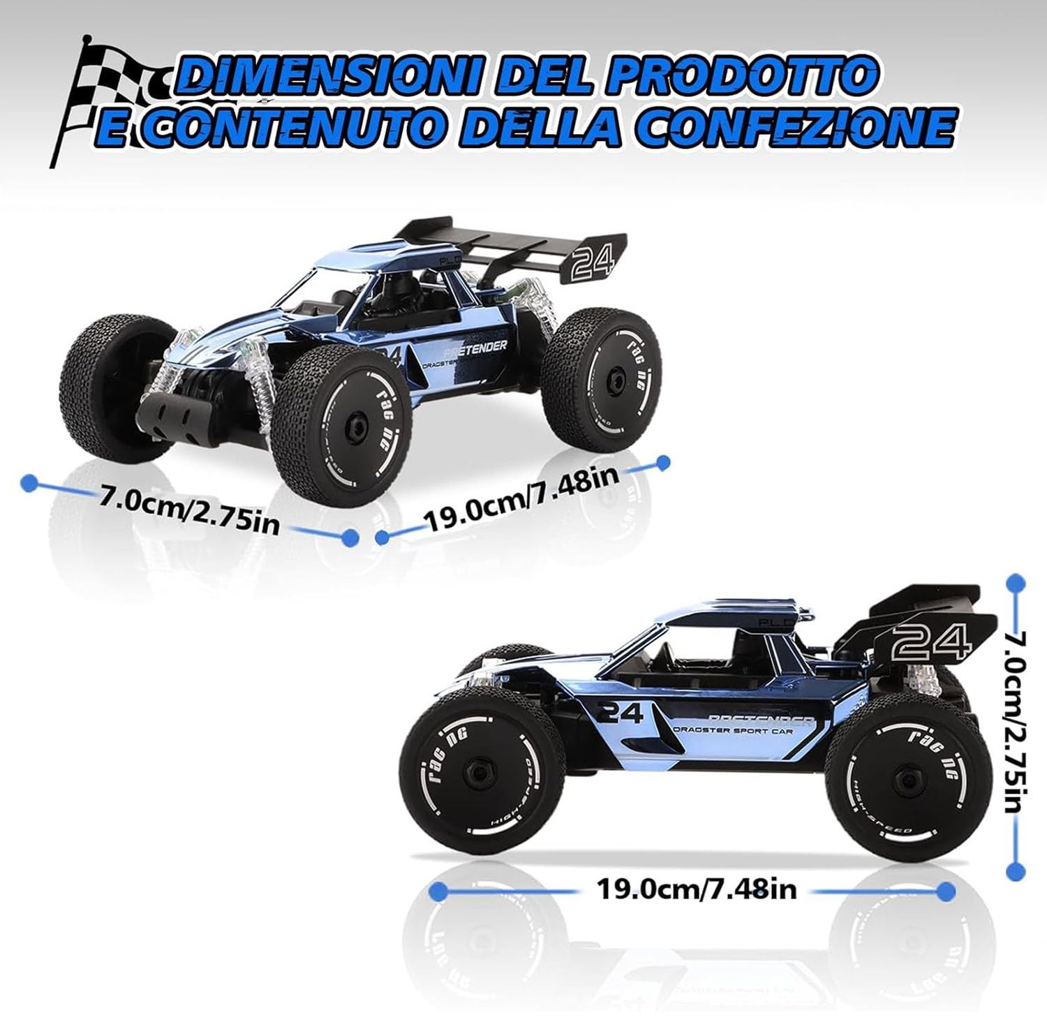 Auto telecomandata 1:18 per adulti, auto radiocomandata da 2,4 GHz con luce LED e funzione spray, camion telecomandato da 15 km/h per regalo di compleanno per adulti(Blue)