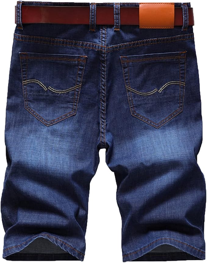Amazon メンズ カジュアル ストレートレッグ ジーンズ ショーツ ゆったり ひざ下 ロングジーンズ ショート 快適 ストレッチ スリムフィット デニム ショートパンツ ダークブルー4 34 クラシック ショートパンツ 通販