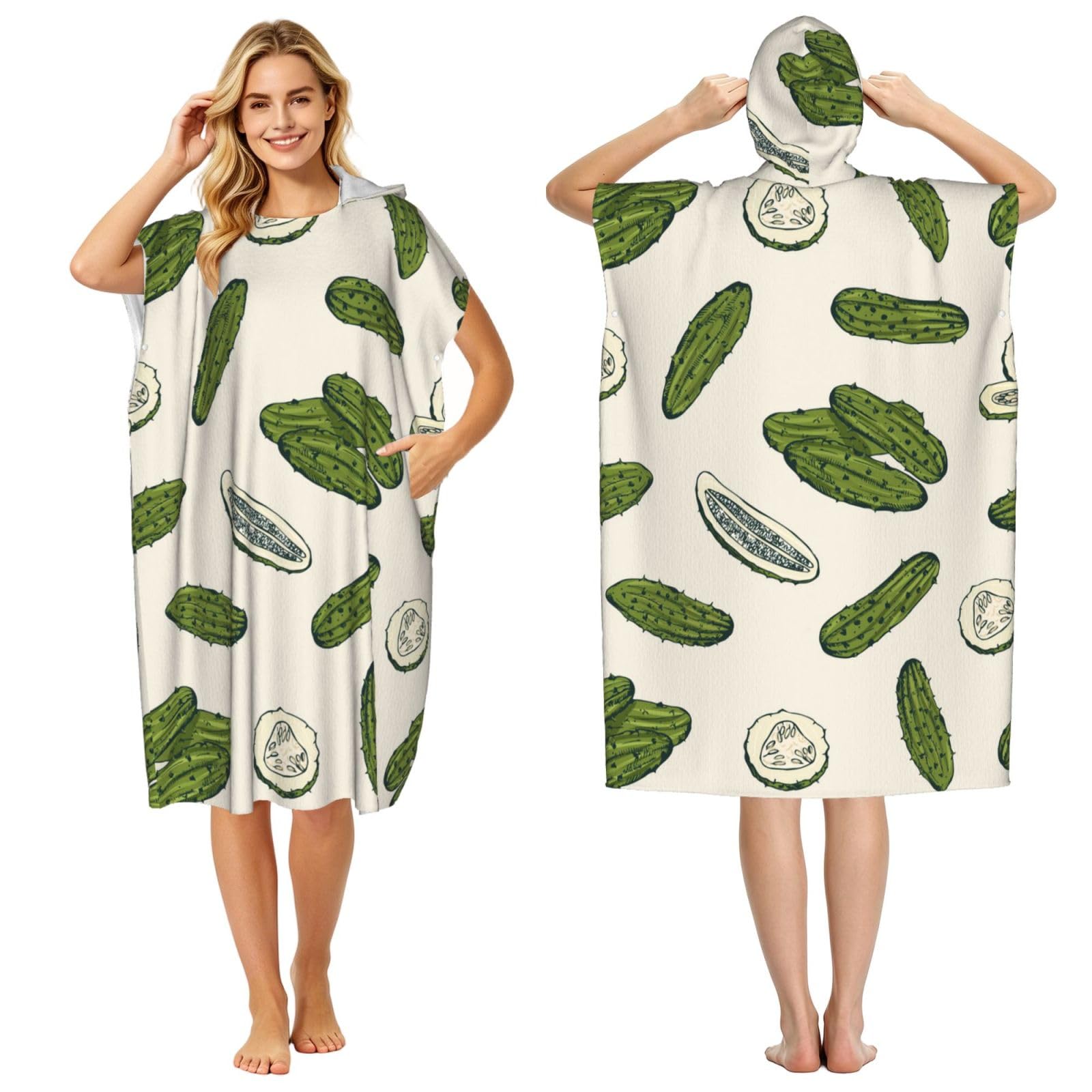 Poadnly Pickles Or Pickled Cucumbers, Adult Hooded Beach Towel 90 x 110 cm,Changing Bath Robe, Surf Poncho Towel For Women Men