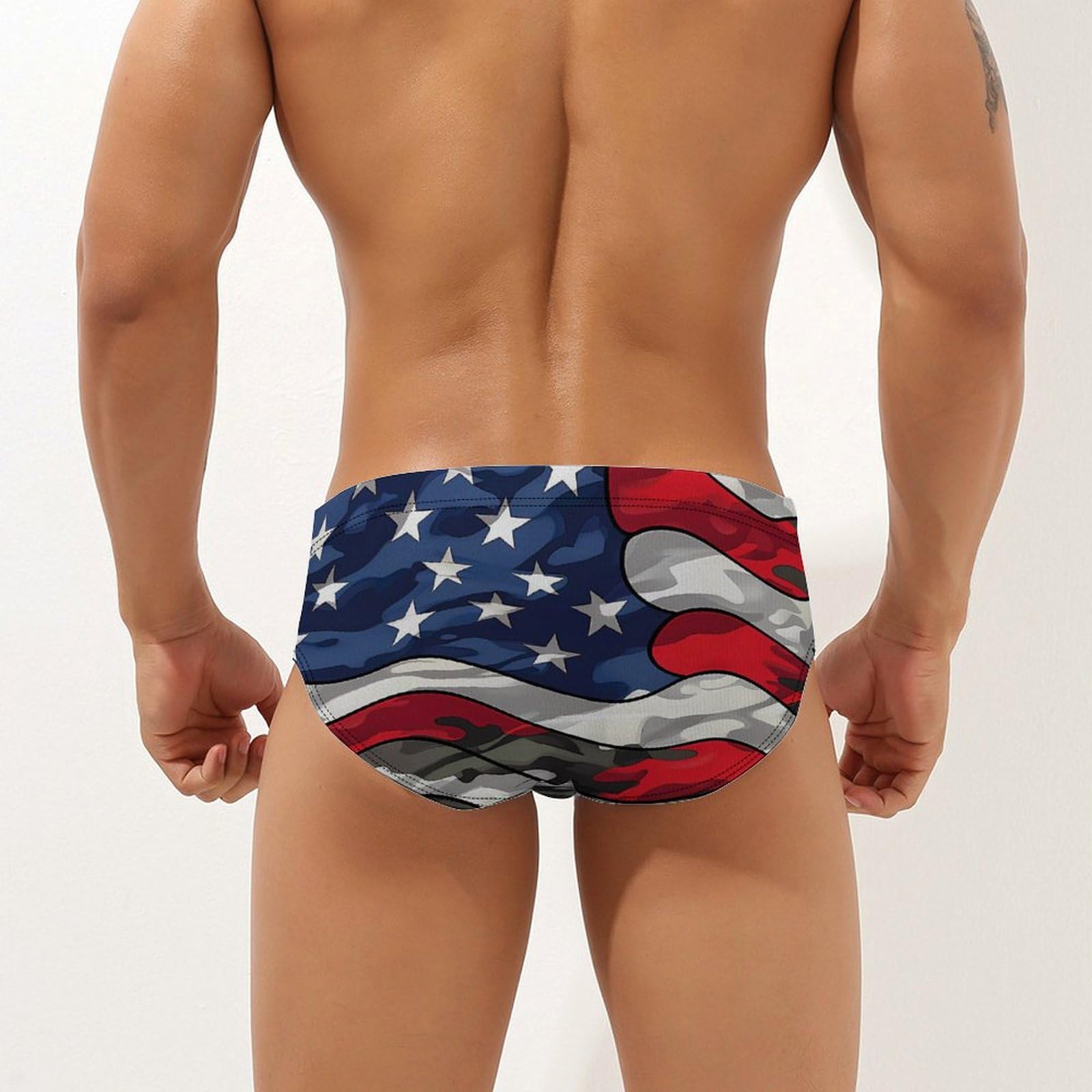 Camouflage American Flag Mens Swim Briefs Bikini Swimwear Print Beach Shorts Sexy Swimsuit S