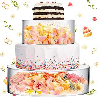 Sunnyray 2 Pcs Acrylic Cake Stands for Dessert Table Clear Fillable Cake Riser Cupcake Tier with LED Strings for Birthday Wedding Holiday Party Display(8'', 12'')
