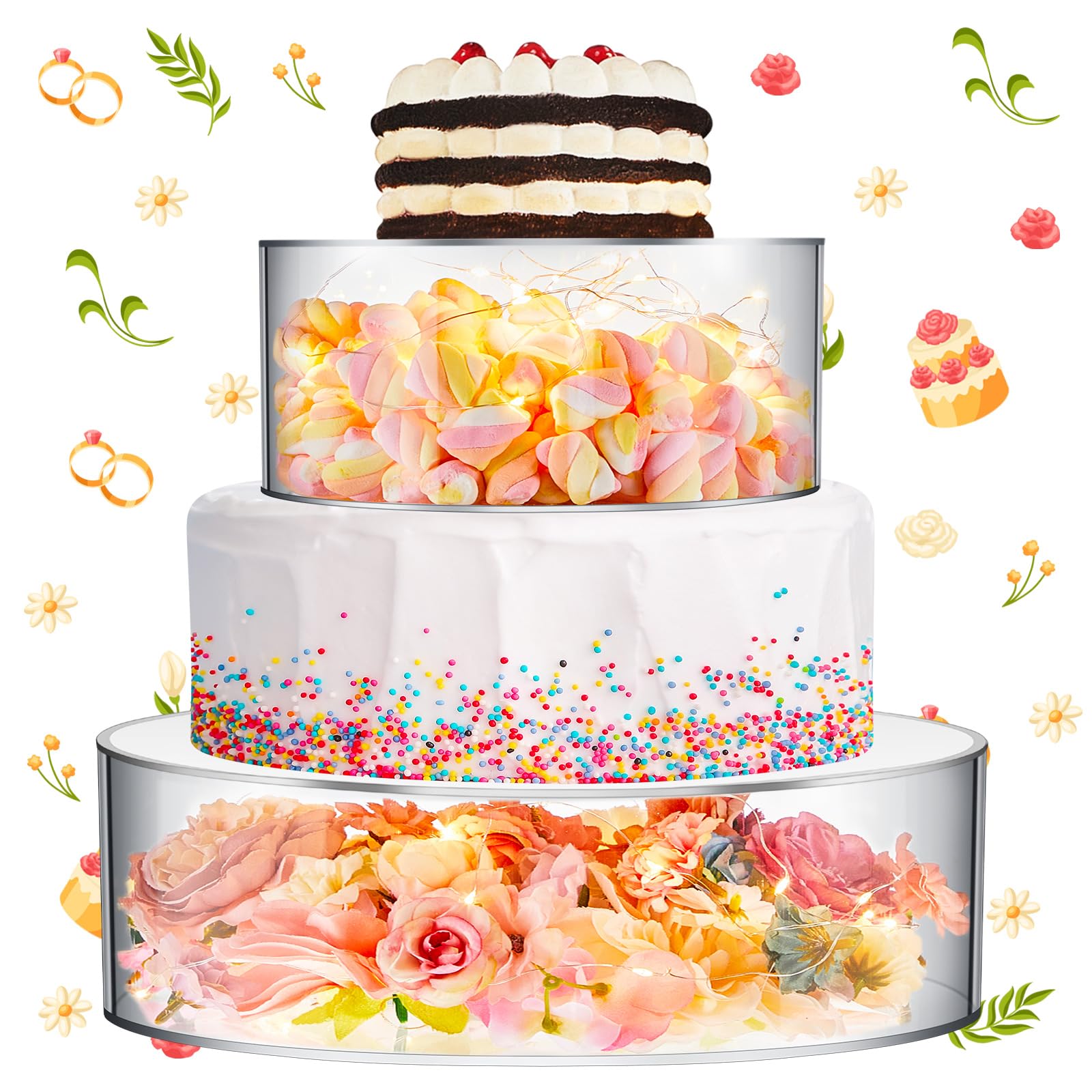 Sunnyray 2 soportes acrílicos para mesa de postre, con cuerdas LED para cumpleaños, bodas, vacaciones, fiestas (10 pulgadas, 14 pulgadas)