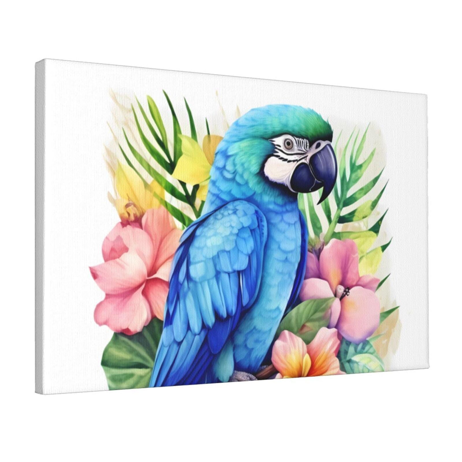 DWVTSLH Blue Parrot in Flowers Poster Paintings Canvas Wall Art Bedroom Prints Home Decor Hanging Picture Modern Home Artworks Aesthetic for Living Room Office Wall Decor 12x18in Unframed