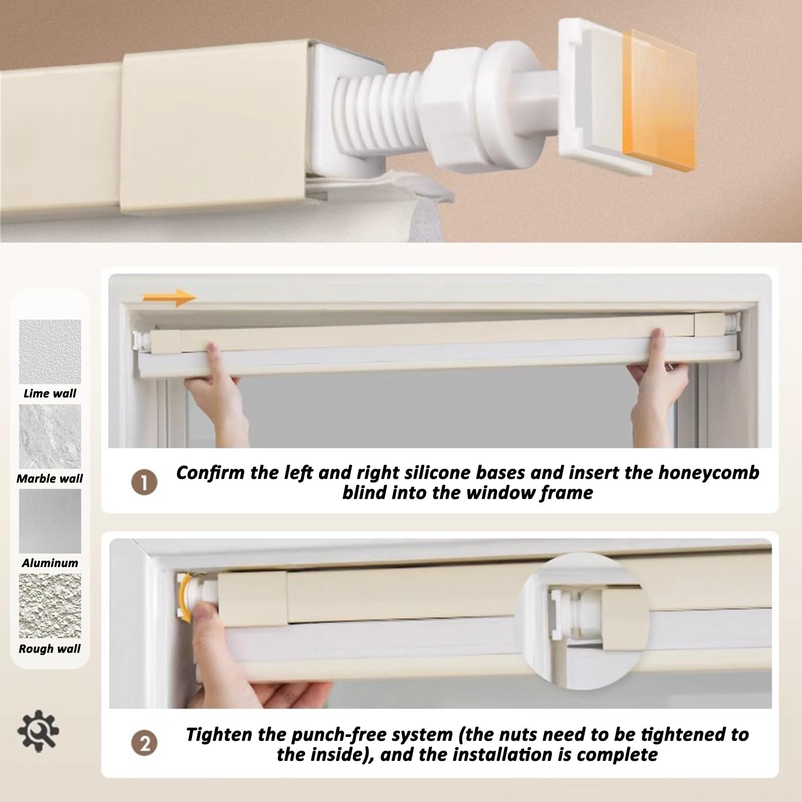 Wabenplissee Ohne Bohren Thermo - Verdunkelungs-Plissee Nach Maß Sonnenschutz Hitzeschutz Blickdicht für Fenster Tür, No Drill Cellular Shades Rollo Für Balkon Küche Schlafzimmer(Weiß)