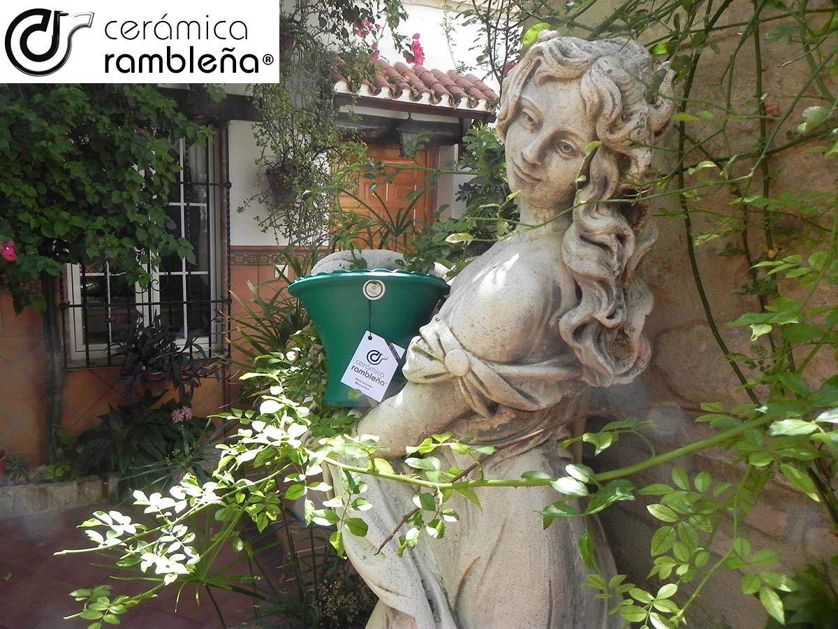 Ceramiczna RAMBLEÑA | ozdobna doniczka na ścianę w kolorze Cordoba zielona | duża donica | ozdobna donica do użytku na zewnątrz | doniczka wisząca | 100% ręczna robota, 25 x 22 x 23 cm