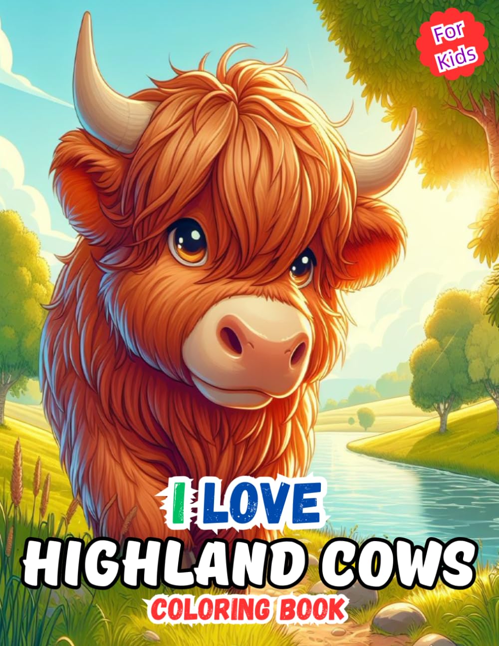 I Love Highland Cows Coloring Book For Kids: Fun and Cute Scottish Highland Cow Coloring Pages For Kids Ages 4-8, 8-12 Years Old