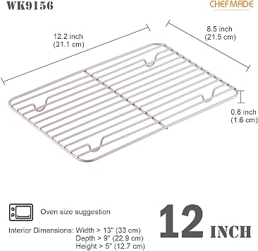 CHEFMADE Baking and Cooling Rack, 12.2-Inch Non-Stick Rectangle Wire Rack for Oven Baking (Champagne Gold)