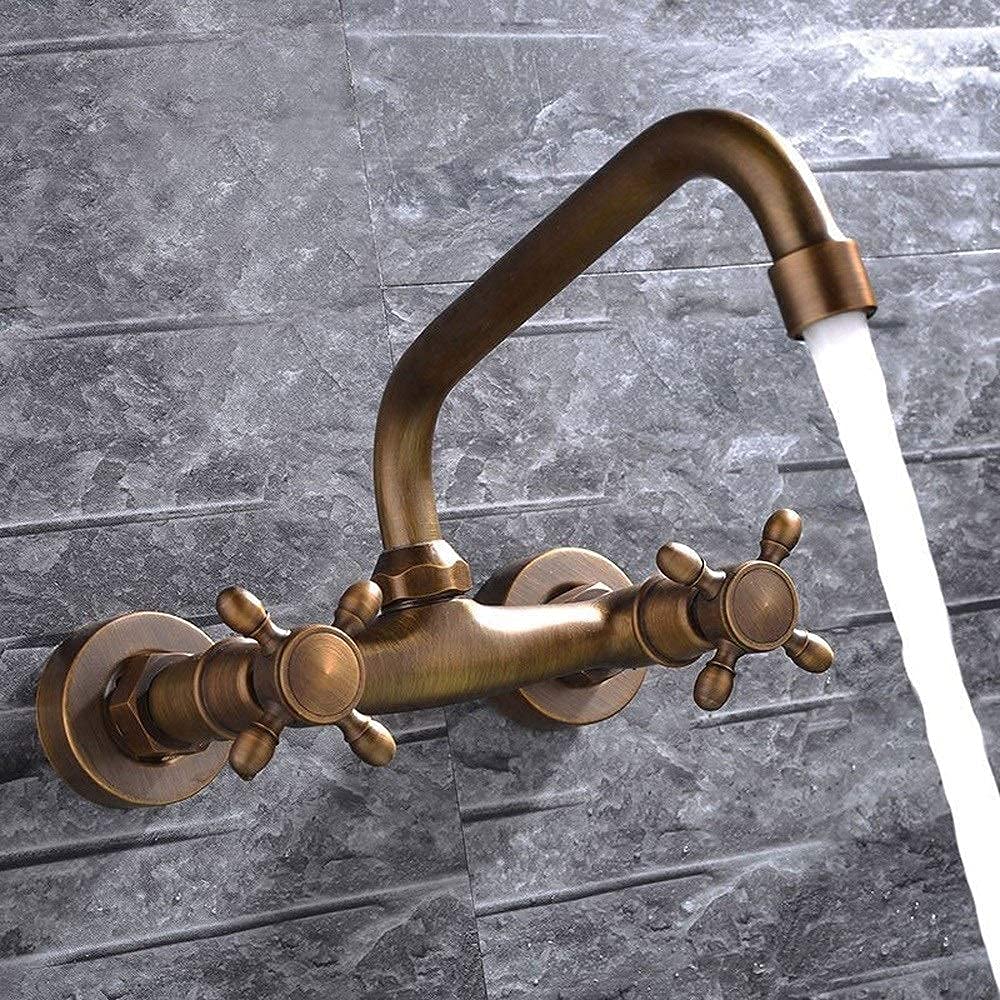 grifo para lavabo, Lavabo de cocina bronce con doble manija, estilo europeo, retro