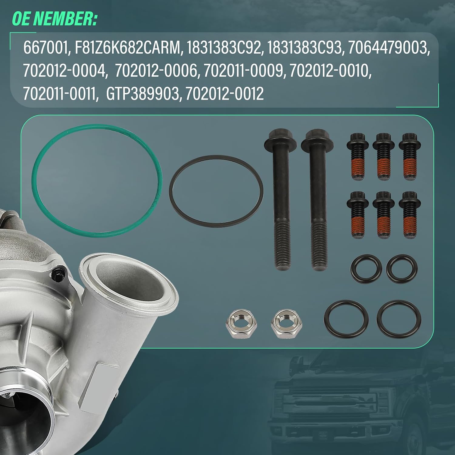 Turbo Turbocharger GTP38 Fit for Ford Excursion 2000-2003 V8 7.3L | Fit for Ford F-250 /F-350 /F-450/F-550 Super Duty 1999-2003 V8 7.3L Diesel, OE F81Z6K682CARM, 1831383C92, 1831383C93