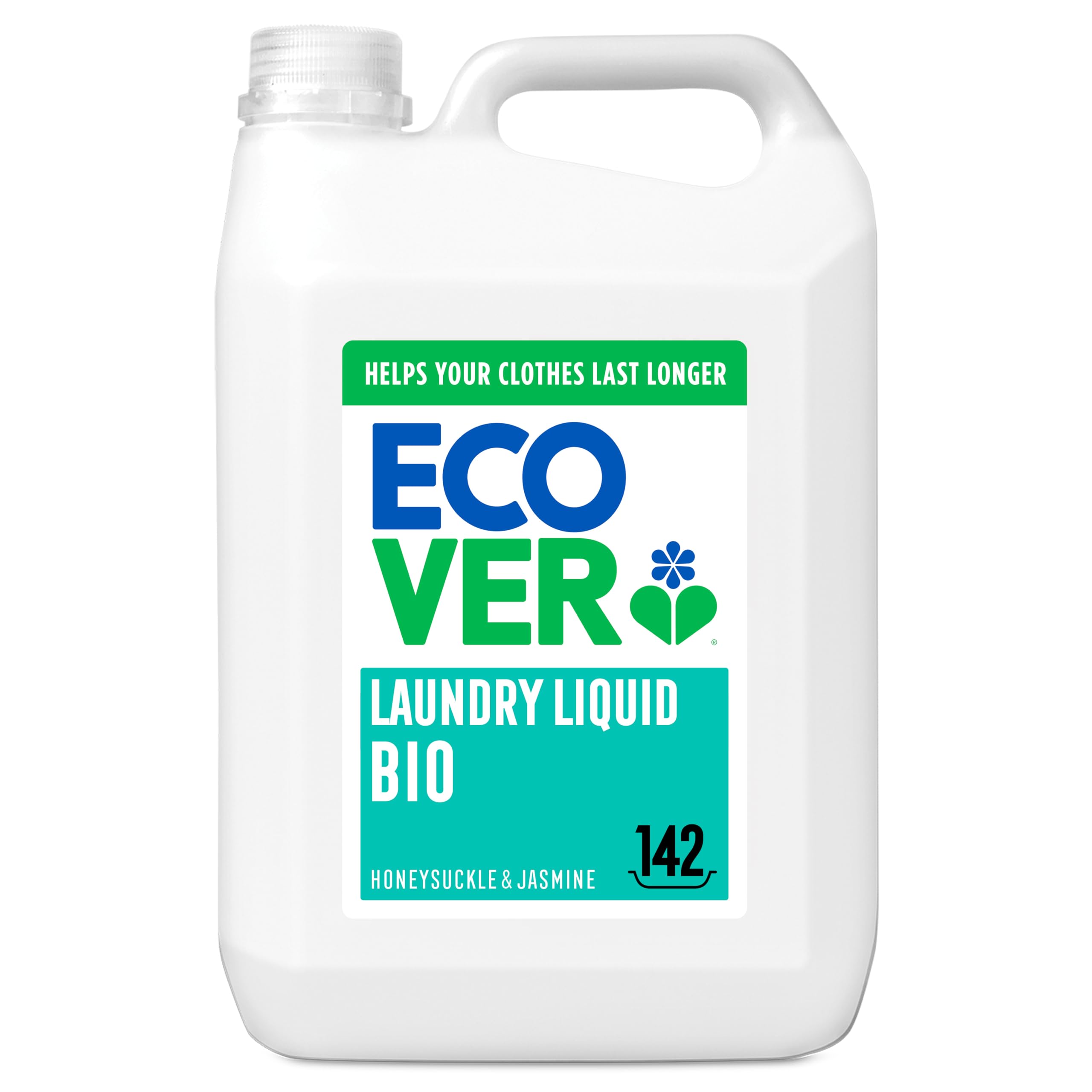 EcoverConcentrated Bio, Laundry Detergent Refill, Laundry Washing Liquid, Honeysuckle & Jasmine, 142 Washes, 5L
