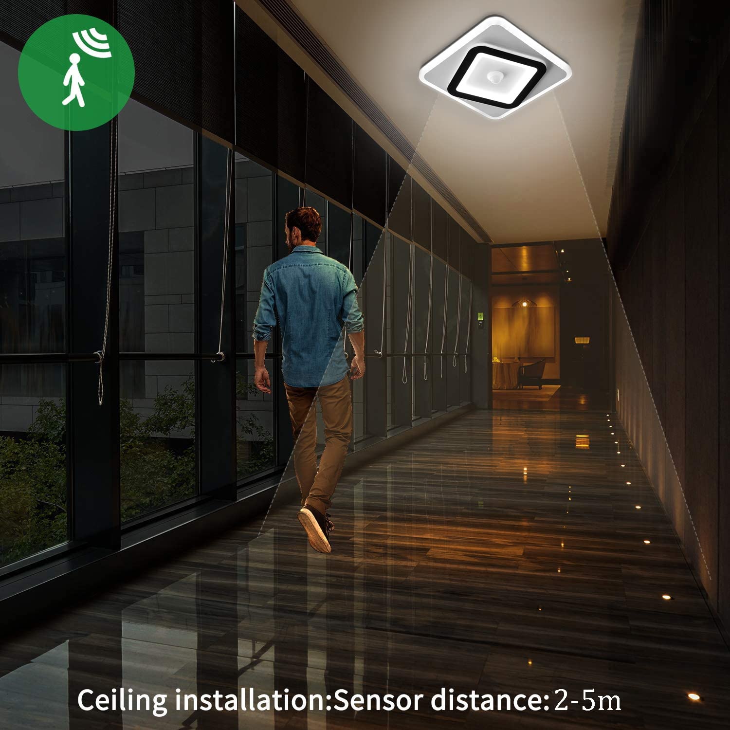 Plafón LED con detector de movimiento interior 30W pasillos recibidor balcón entrada escalera plafón lámpara con sensor ultrafino 6000K Luz blanca fria sensor de luz iluminación de techo Ø22cm