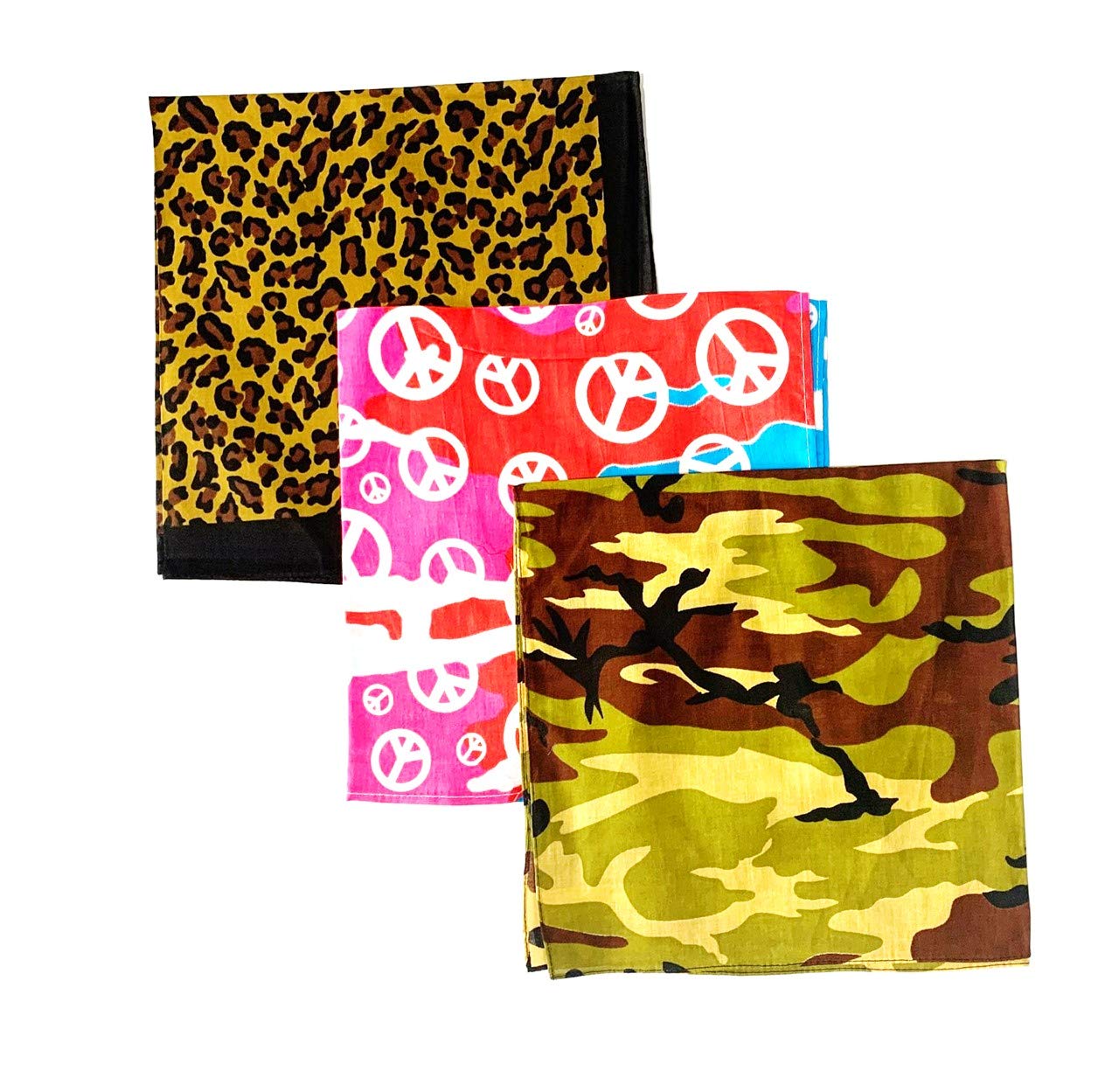 Stylex Party 3 Pack of Army Bright Bandana Leopard Print Funky Bandana Headband Wrist Tie Neck Scarf