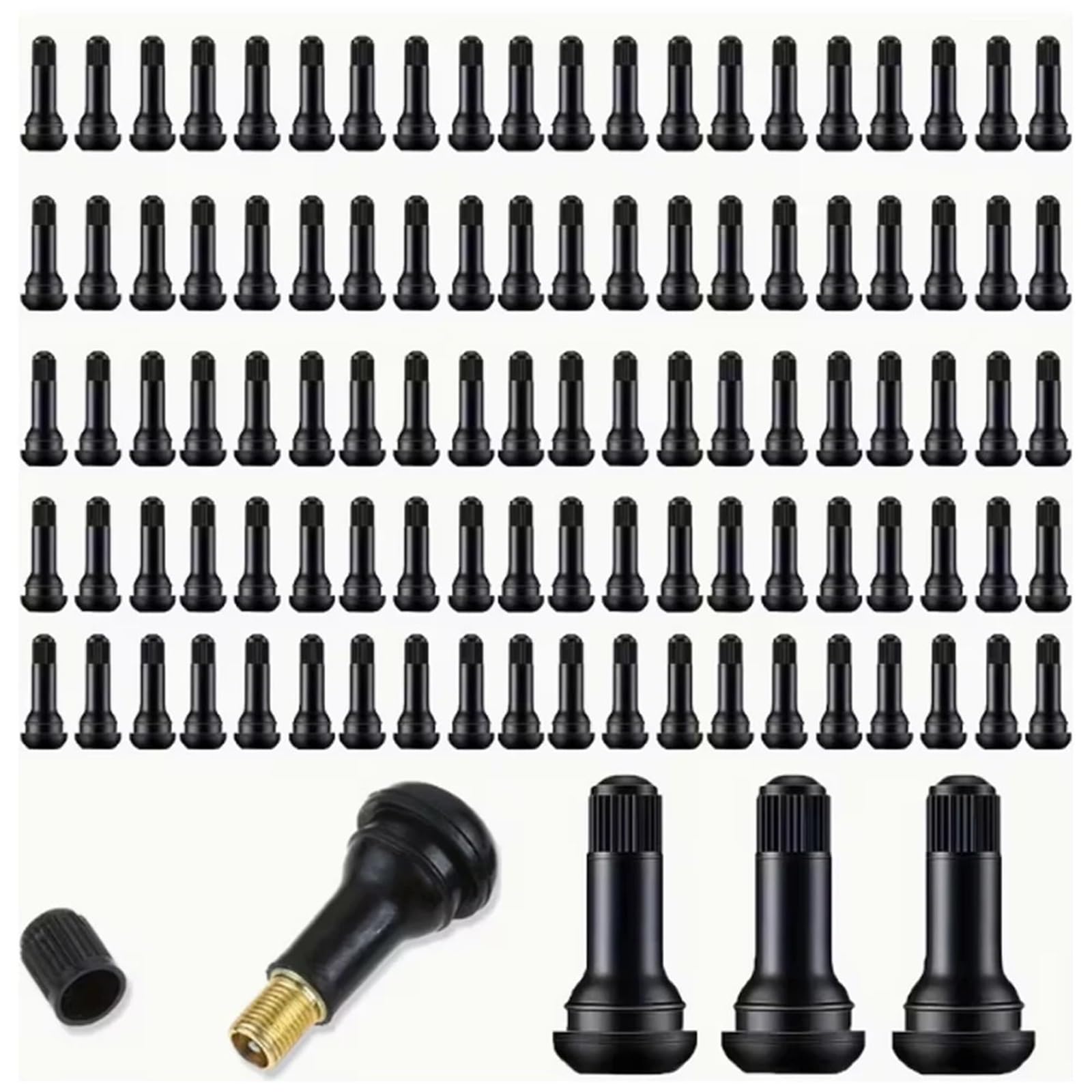 Ventilkappen 20/50/100 stücke Universal Snap-in Auto Tubeless Reifen Ventil Vorbauten Gummi Legierung Vakuum Luft für Auto Motorrad(100 Pcs)