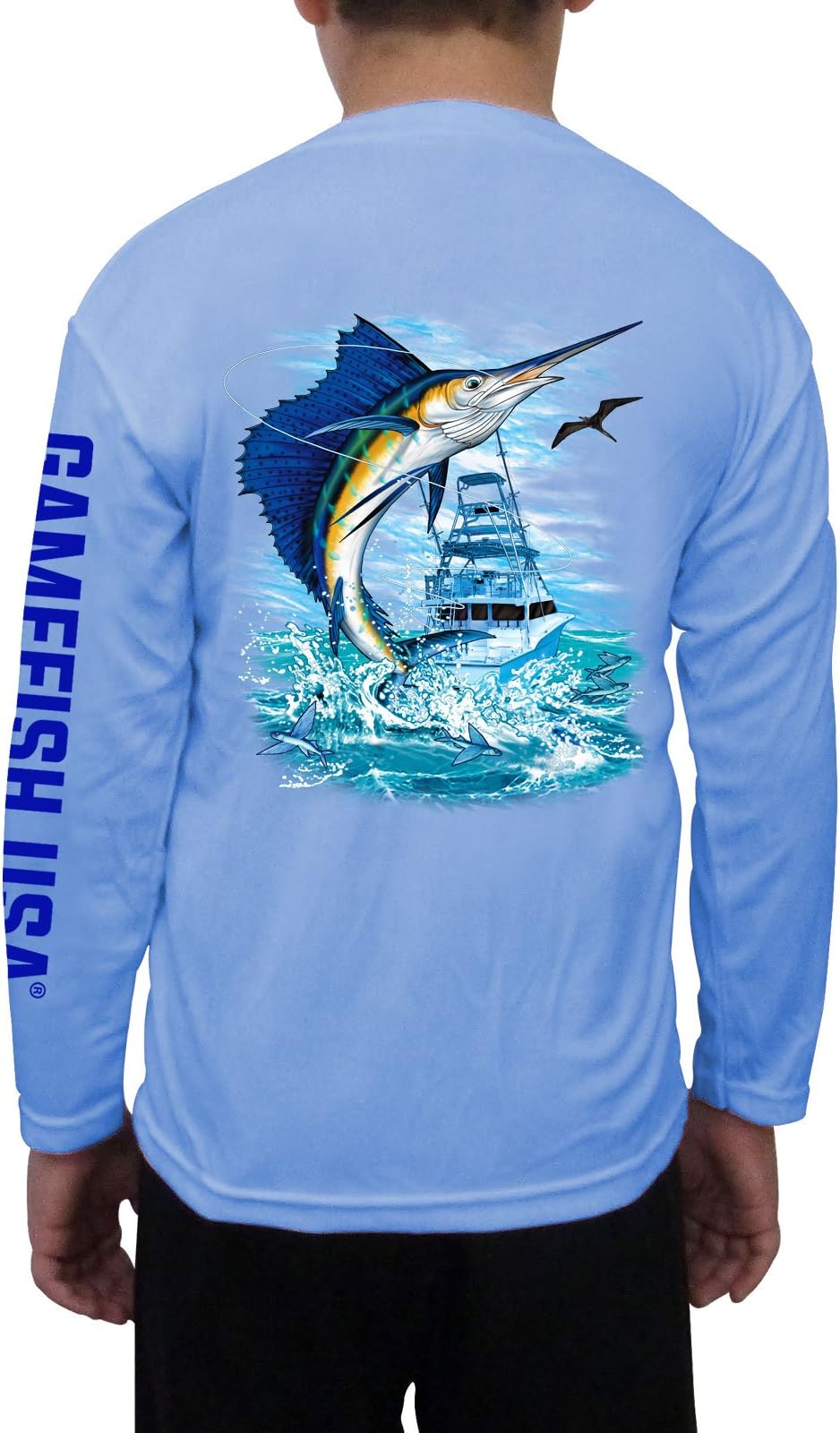 GAMEFISH USAKid's UPF 50 Long Sleeve Microfiber Moisture Wicking Performance Fishing Shirt Sailfish