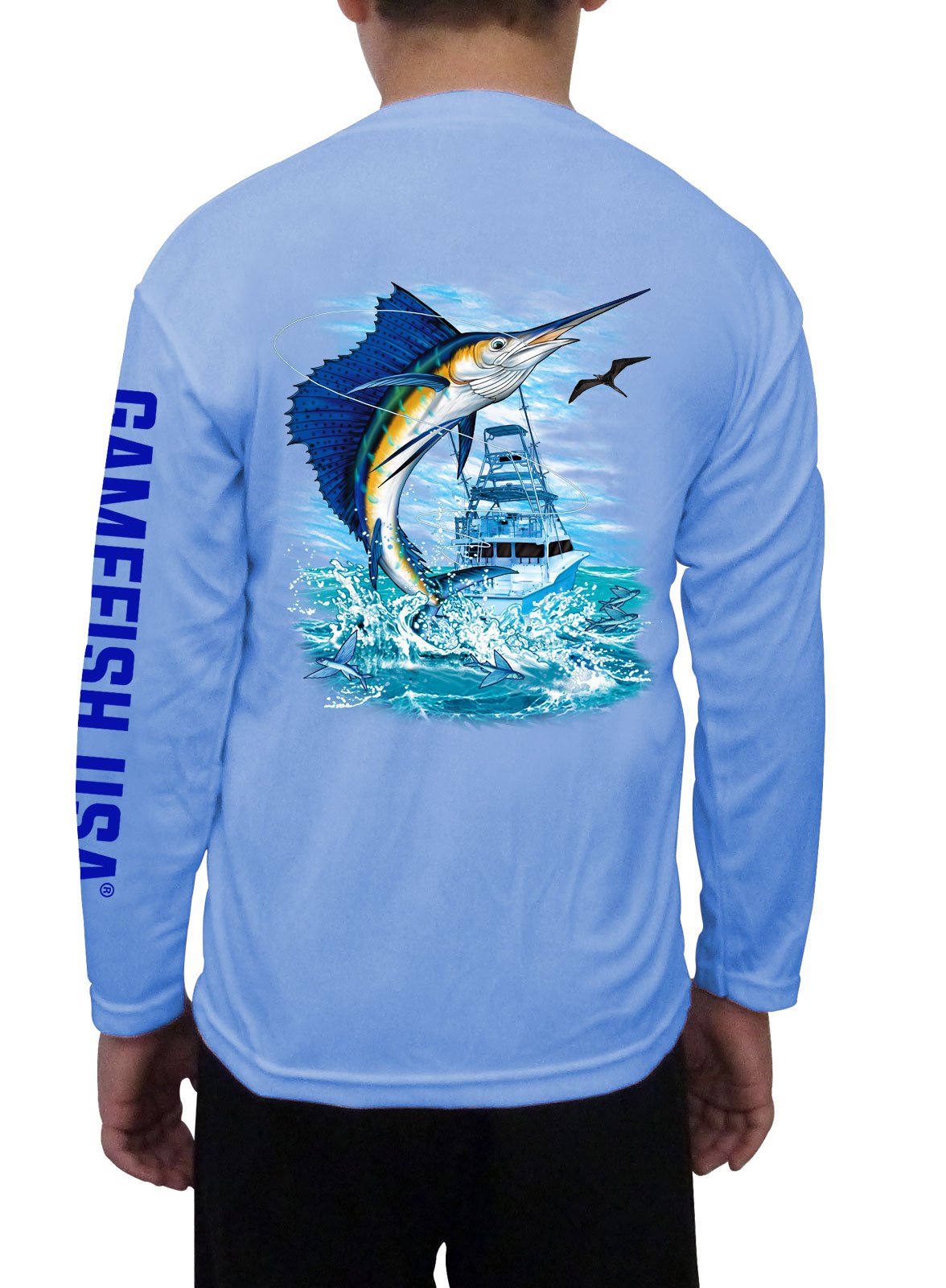 GAMEFISH USAKid's UPF 50 Long Sleeve Microfiber Moisture Wicking Performance Fishing Shirt Sailfish