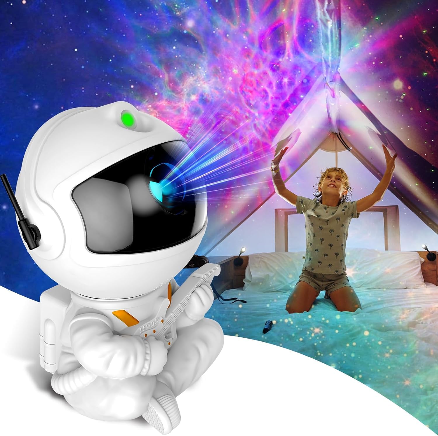 FLYNGO Plastic Astronaut Night Light Galaxy LED Projector Lamp with Remote Control, and 360° Adjustable, Night Lamp for Kids, Bedroom, Gaming Room,Home Party, Birthday Gifts (Guitar Astronaut), White