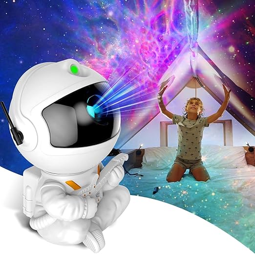 FLYNGO Plastic Astronaut Night Light Galaxy LED Projector Lamp with Remote Control, and 360° Adjustable, Night Lamp for Kids, Bedroom, Gaming Room,Home Party, Birthday Gifts (Guitar Astronaut), White