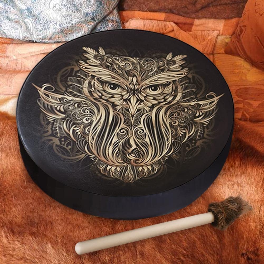 LIOONS Tambour de chaman Classique 25 cm Arbre de Vie Musique spirituelle Tambour éthéré Tambour d'aigle en résine avec Baguettes de Tambour Tambour Adulte Fait à la Main