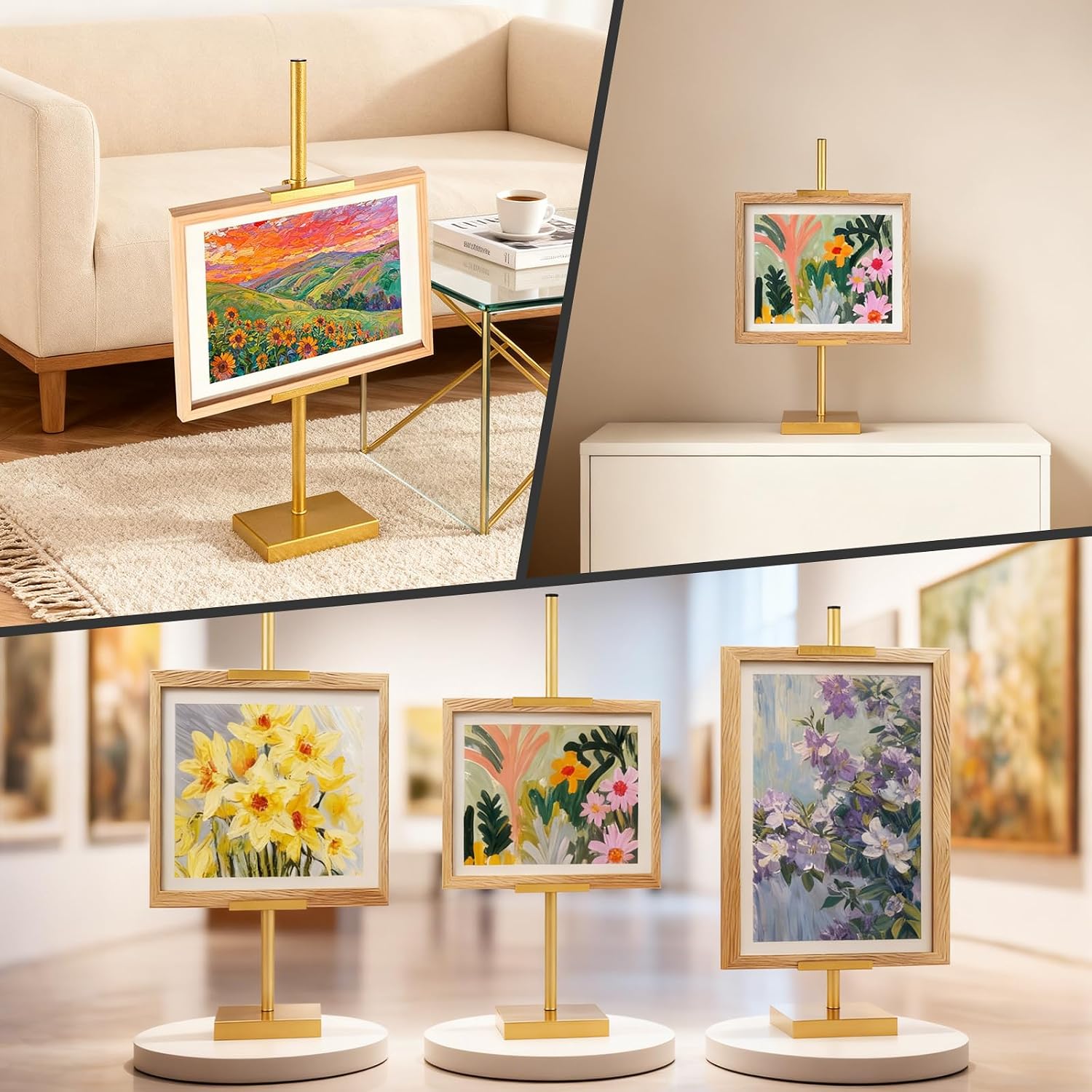 Tabletop Easel Stand, Adjustable Picture Frame Stand for Display Up to 25” H, Gold Metal Picture Frame Holder, Suitable for Displaying Photos, Artwork, and Canvases (Gold)