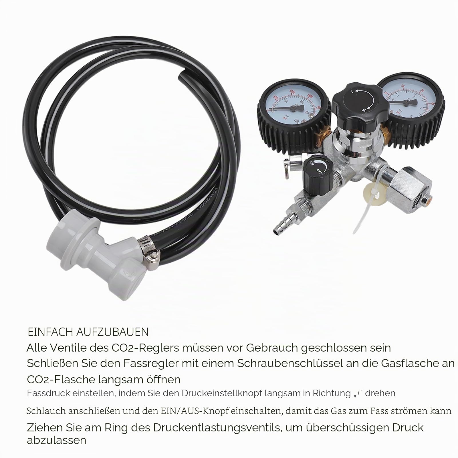 CO2 Bierfass Regler, W21.8 Bier Druckregler, Bierfass Druckbegrenzungsventil mit Doppelmessgerät und Schlauch, CO2 Tankdruckregler Stabilisierungsventil für Bier Maschine, Bierbrauen, Bierzapfanlage