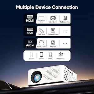 TMY 1080P Full HD Portable Mini Projector, Upgraded Bluetooth Movie Projector with Screen, Compatible with TV Stick Smartphone/HDMI/USB, Indoor & Outdoor Use