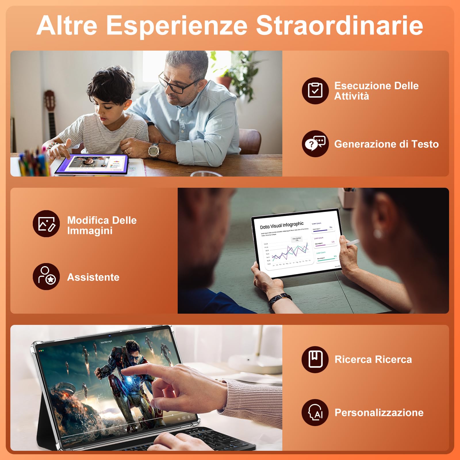 Dghrti Tablet Android 15 10" Schermo IPS HD | 30GB RAM 128GB + Estensione 1TB | Octo-Core 8000mAh | Wi-FI 6 | Widevine L1 | 8MP+5MP | Telaio in Metallo | con Tastiera e Mouse | Viola