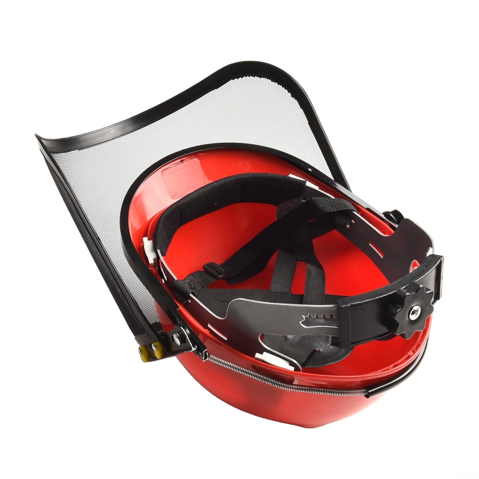 Casco de seguridad para motosierra con visera de malla roja para cortacésped, trabajo forestal, equipo de protección para operadores de jardín