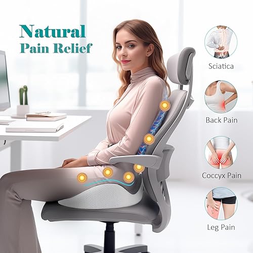 Miniatura 4 de Dermoer Cojín de asiento para sillas de oficina, escritorio, hogar y automóvil, cómodo, apoyo, antideslizante, almohadilla de espuma viscoelástica