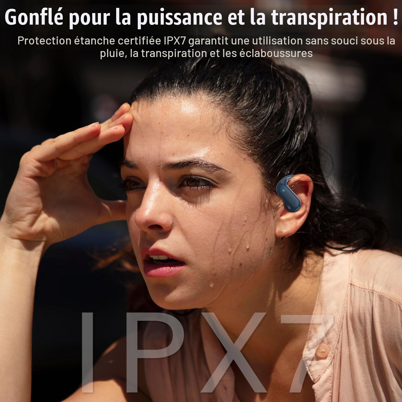 Ecouteurs Bluetooth sans Fil, Open-Ear Sport Écouteur Bluetooth 5.4 HiFi Stéréo, 42H Oreillette sans Fil avec ENC Mic et Écran LED, IPX7 Ecouteurs pour Course/Ciclismo, iOS Android, Bleu