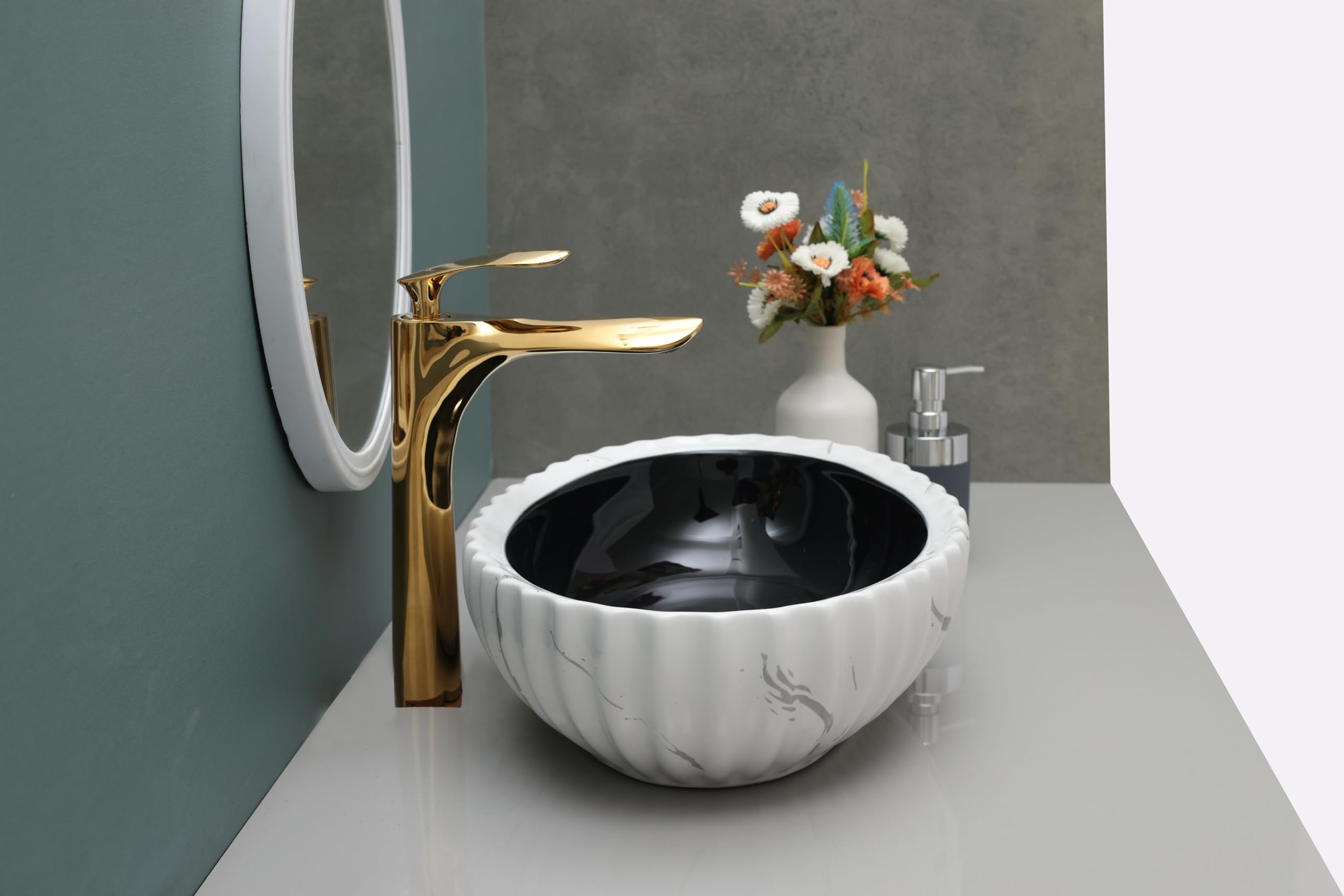 Hisre Ceramic Tabletop Washbasin(18 x 13 x 5.5 Inch) (Black & White) 1