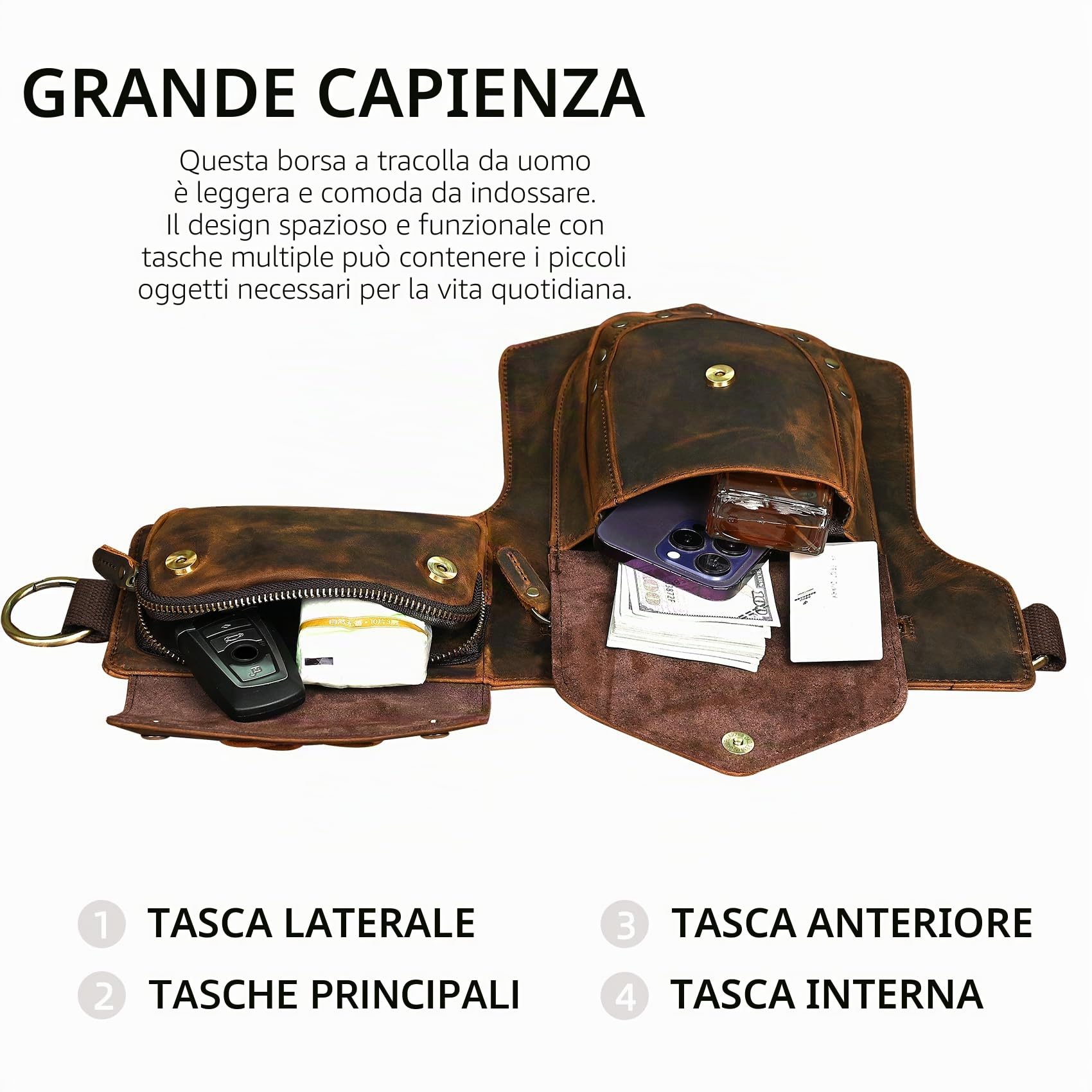 Tela Resistente All'acqua + Vera Pelle Moto Equitazione Travel Coscia Borsa per Gambe Marsupio in Vita Per Gli Uomini Donne FB211-8 (100% Vera Pelle-A-Marrone)