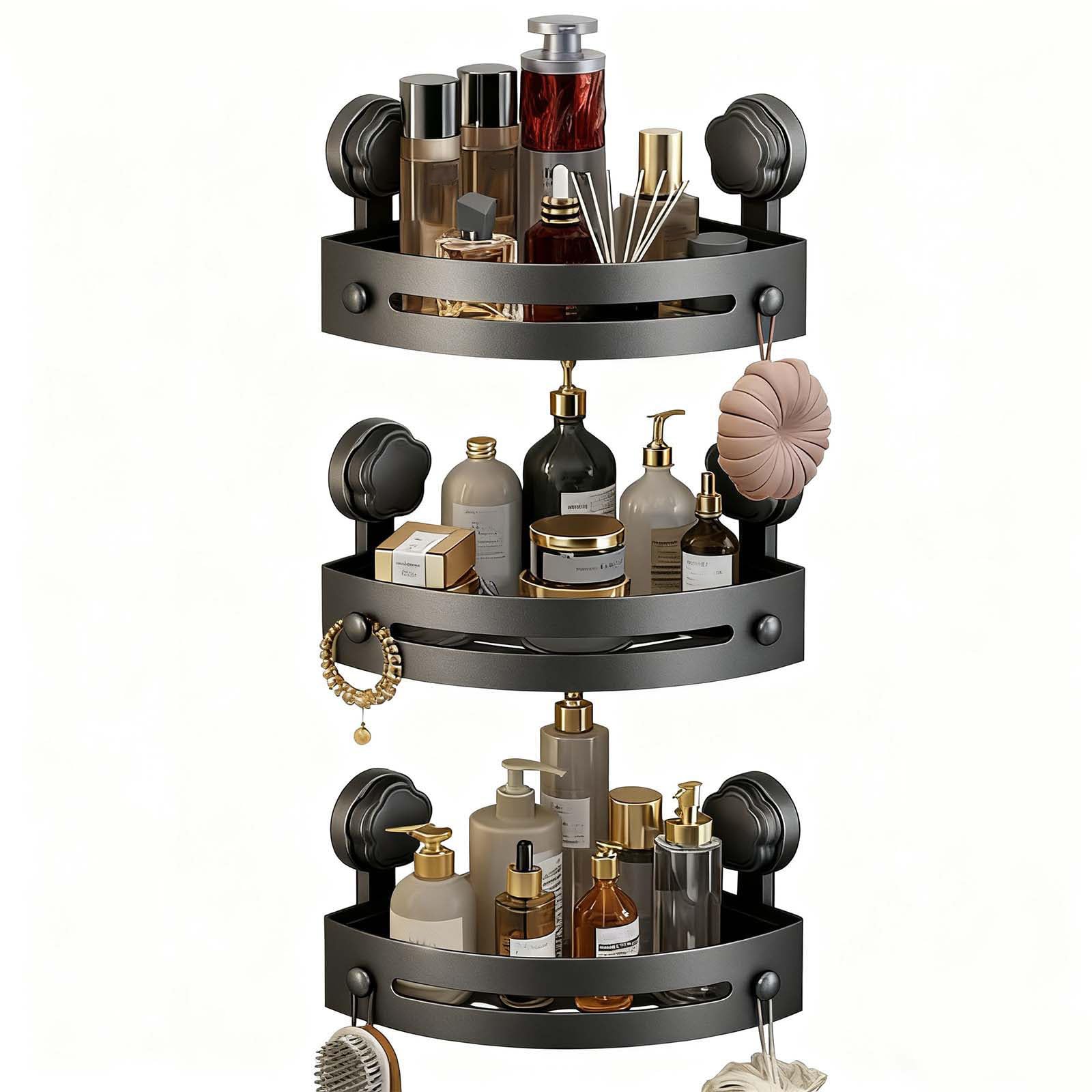 JORMEY Corner Shower Rack - Three-Piece No-Drill Corner Shelf Set Wall-Mounted Bathroom Storage Rack Suitable for Bathrooms and