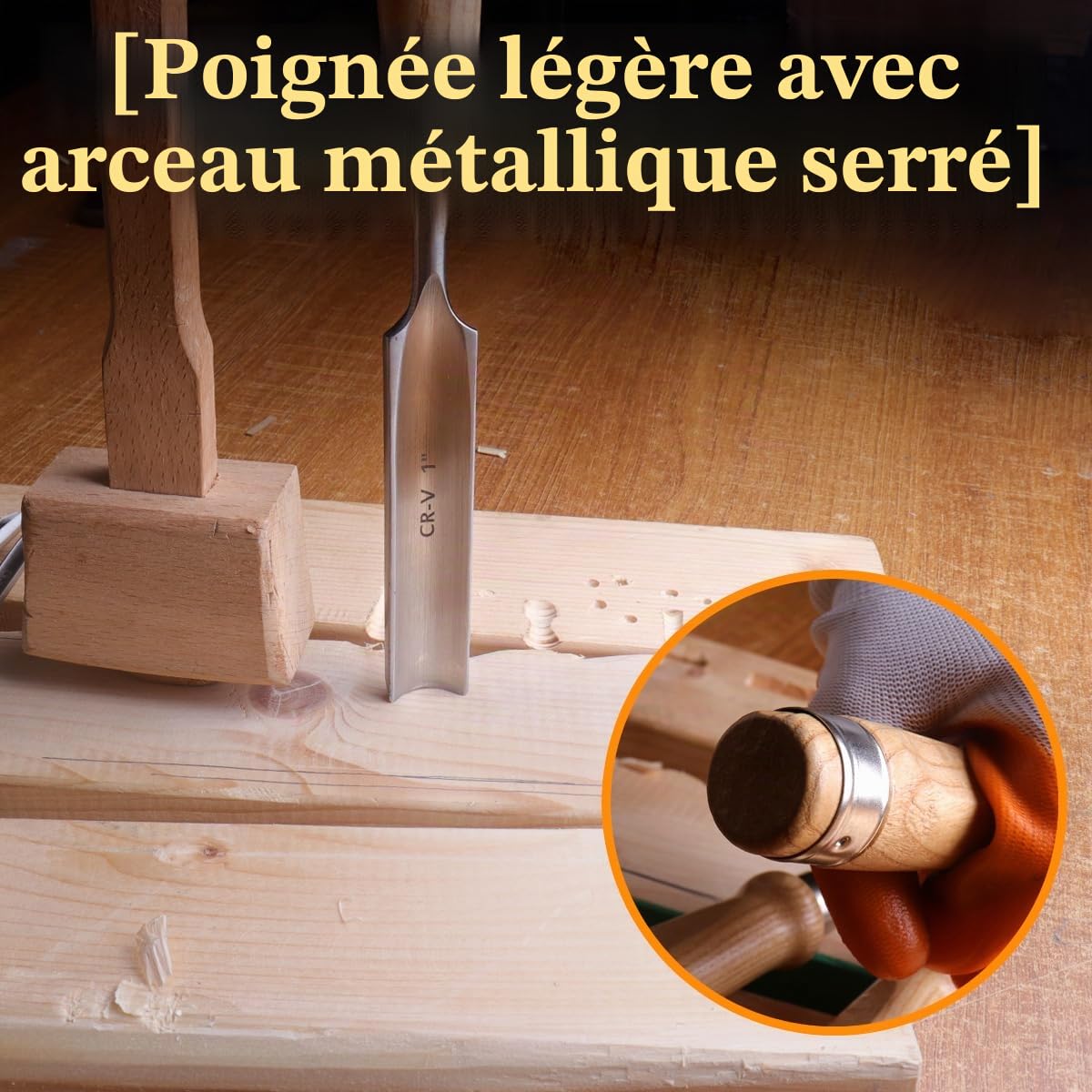 ATOPLEE Lot de 4 burins à bois professionnels CR-V lame semi-circulaire millimètre 8/12/18/25 mm outil de charpentier