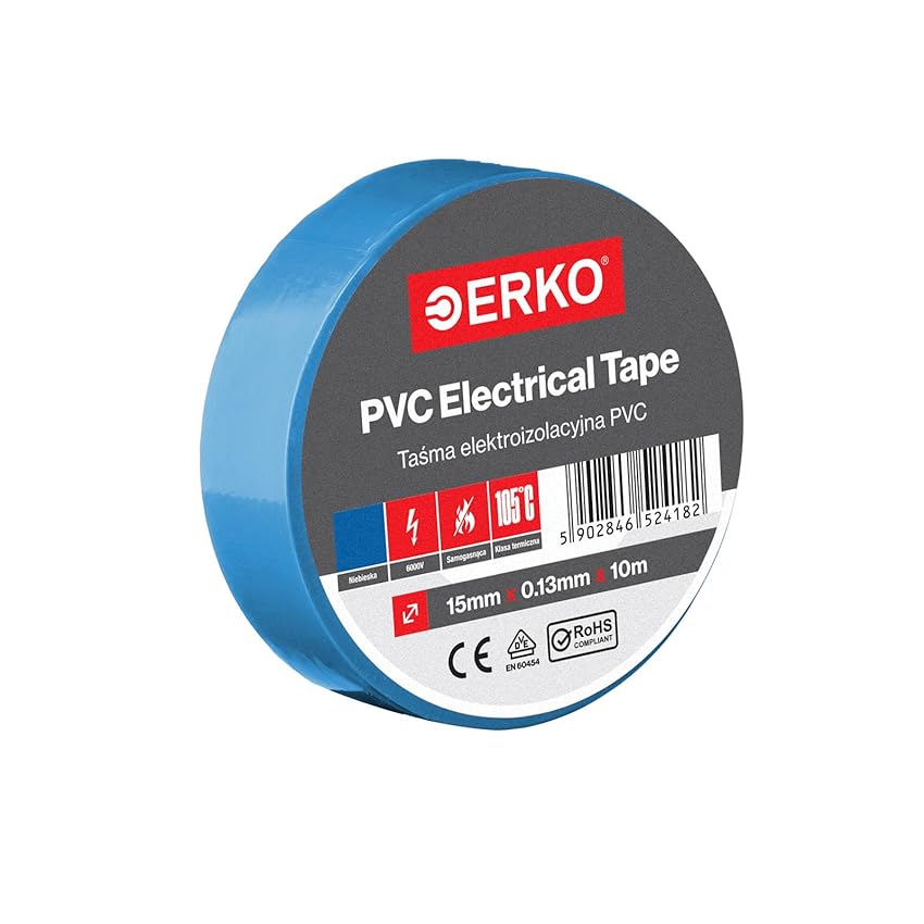 ERKO Nastro Isolante elettrico blu 15 mm x 10 m PVC Per isolare, Riparare e legare, nastro adesivo, Per tensioni fino a 6 kv, elettrici professionali, flessibile, autoestinguente